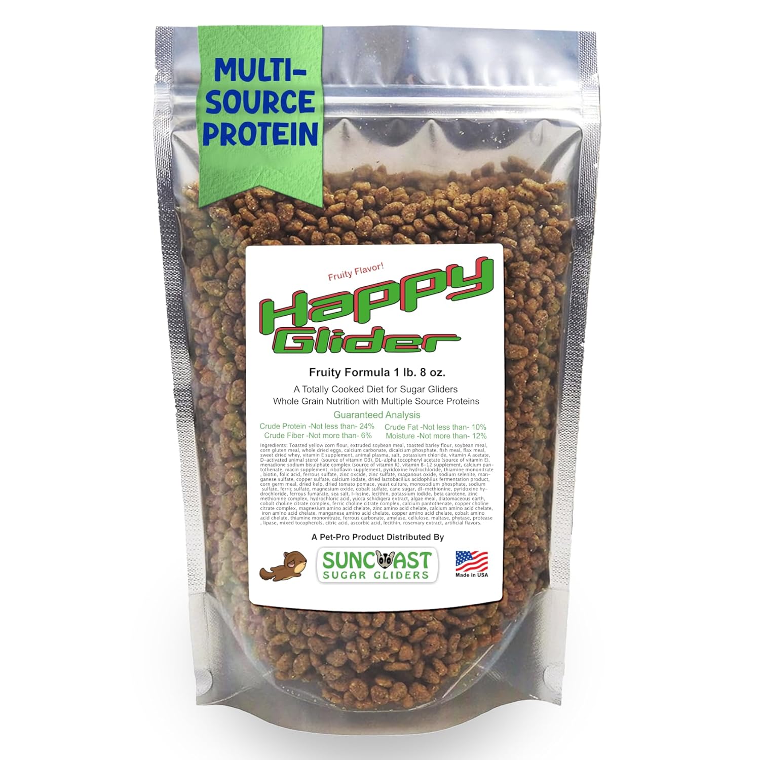 Happy Glider Premium Sugar Glider Food – High Protein, Calcium, Vitamins and Minerals, Complete Nutrition for Small Animals and Exotic Pets, 2 Months Supply – Fruity, 1.5 lbs
