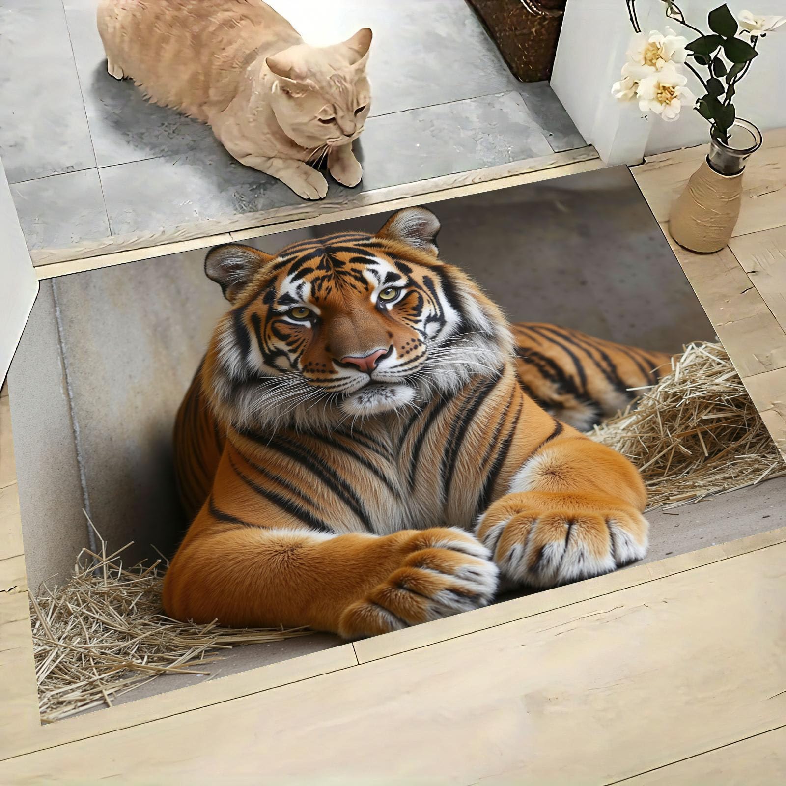 Paillasson d'animaux réalistes tigre tapis intérieur lavable 50x80