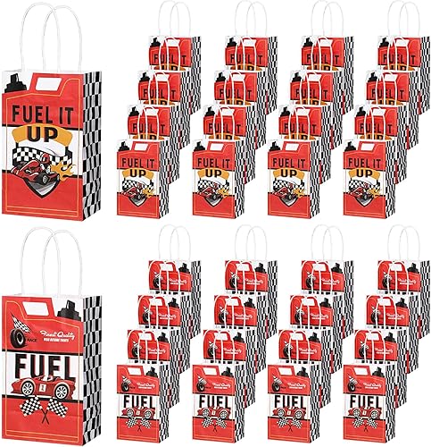 Bolsas de combustible para autos de carreras, cajas de golosinas para fiestas de autos de carreras, bolsas de papel con asas, decoraciones de fiesta