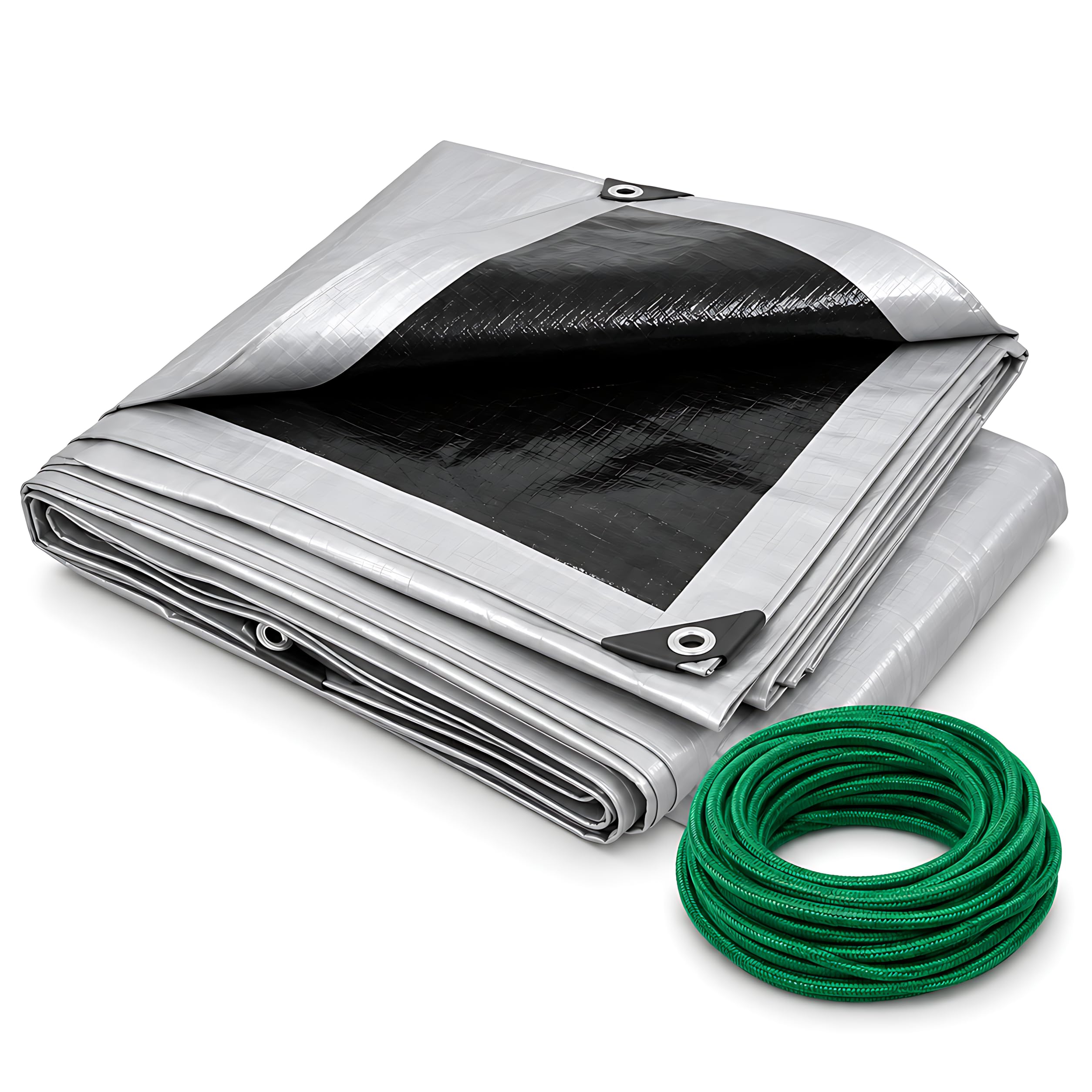 Heavy-Duty Tarpaulin 3m x 4m 260 GSM Silver Black with 10m Bungee Rope