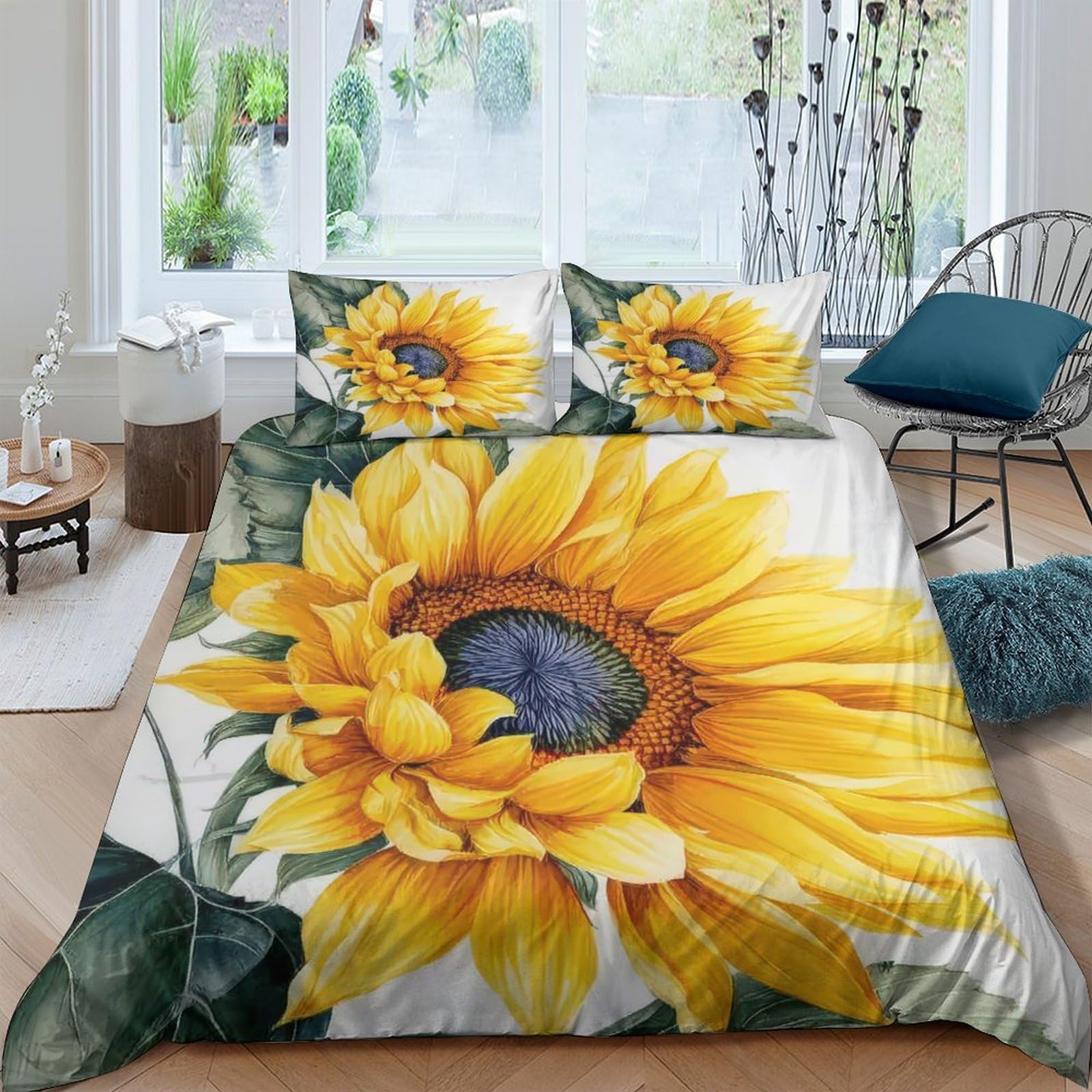 Ctjqhvkz Style-5 3D Printed Sunflower Fitted Sheet Microfiber Yellow Floral Mattress Cover For Bedroom Guest Room Decor Easy Care Single（135X200cm）