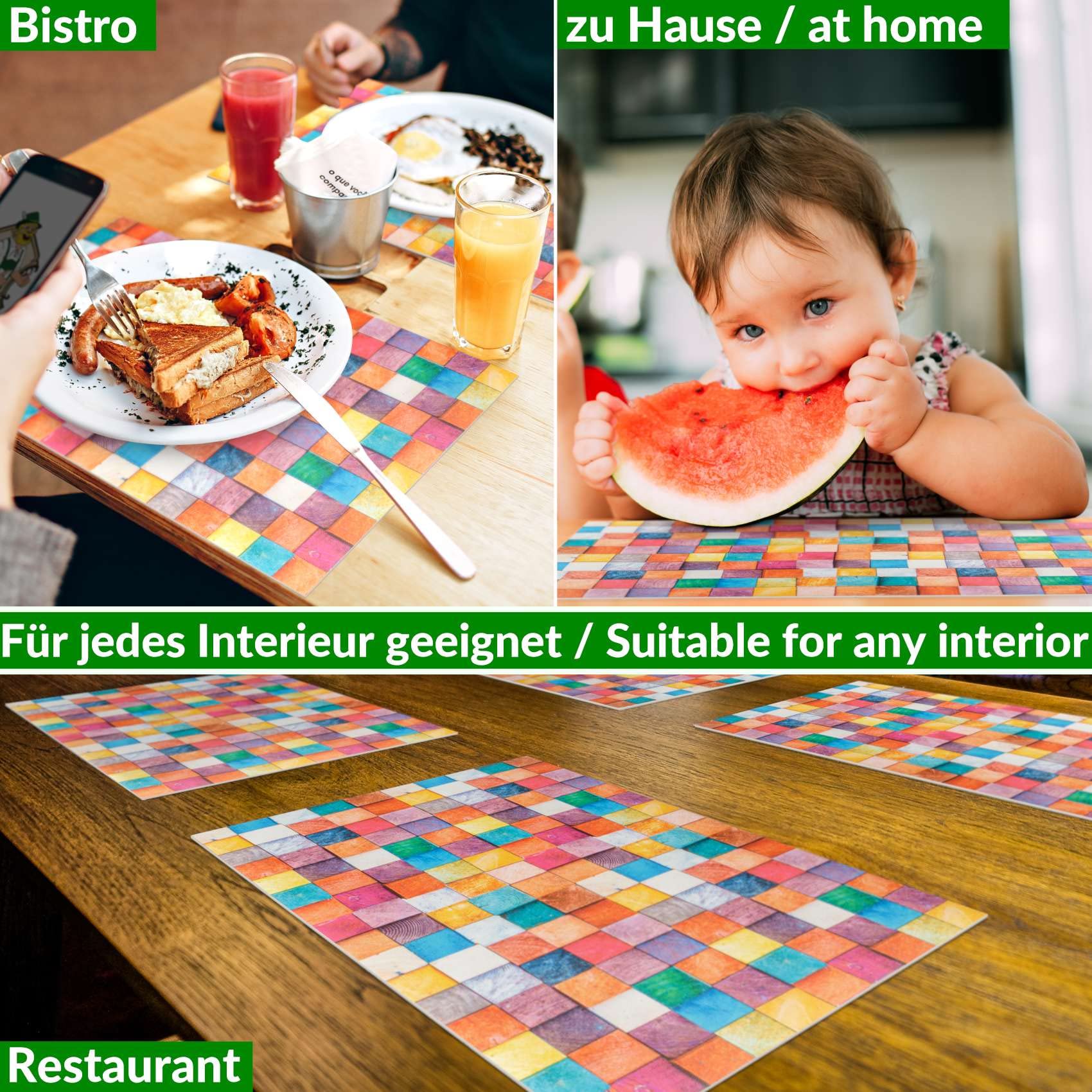 ANRO Platzset Mosaik Bunt 30x45 cm – 8er Set, abwaschbar