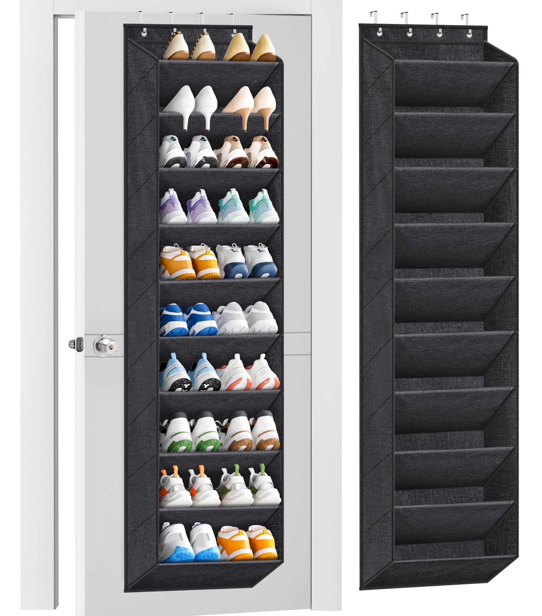 MISSLO 10 Tier Over Door Shoe Organiser with Large Pockets, Hanging Shoe Rack for Wardrobe Door Storage Organizer, Fits 20 Pairs of Sneakers Boots Holder Hanger, Black — image 1