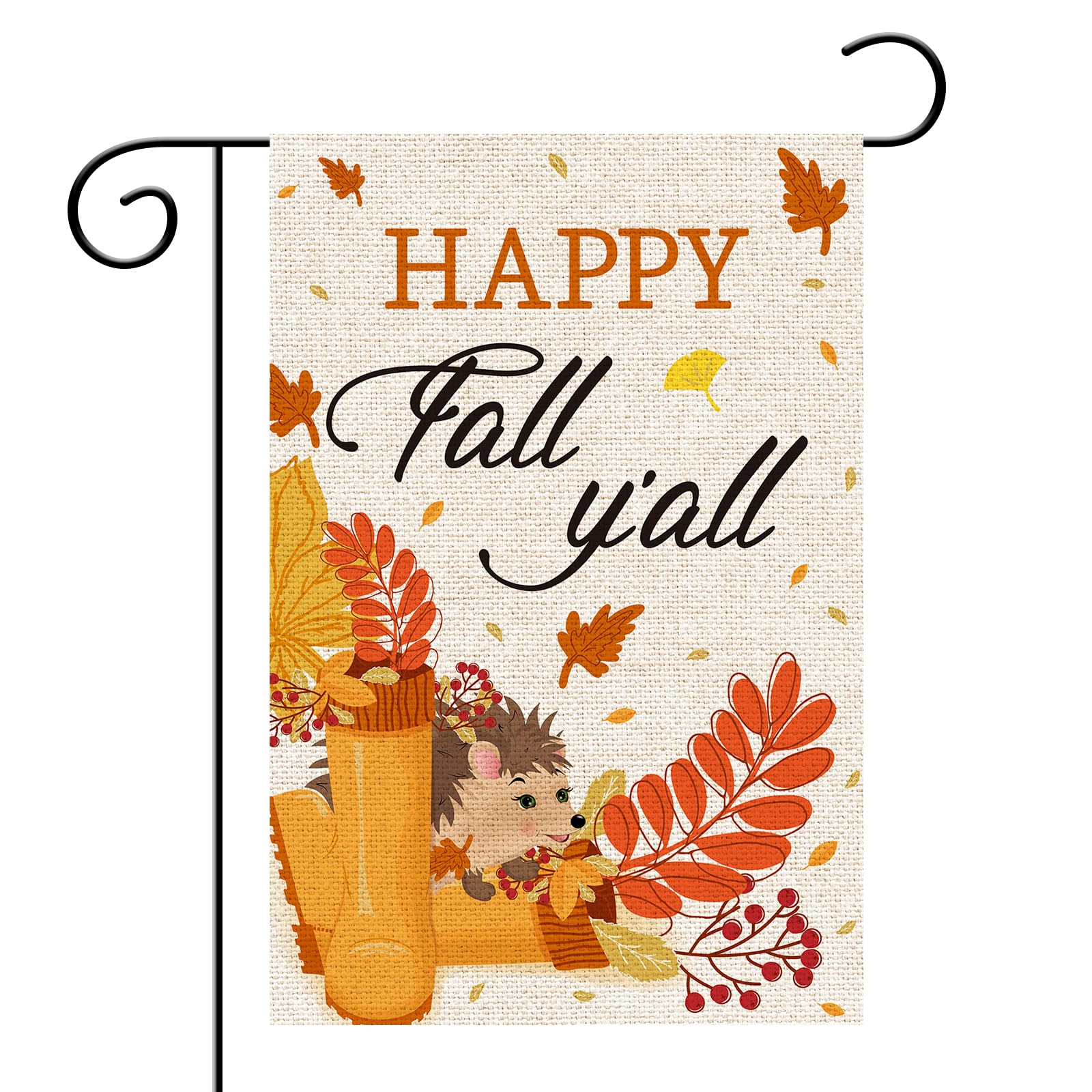 Helewilk Happy Fall Y'all Garden Flag, Burlap Vertical Double Sided, Autumn Thanksgiving Farmhouse Rustic Buffalo Check Plaid Maple Leaf Home Decor for Yard Lawn Patio Outdoor, 12x18 In