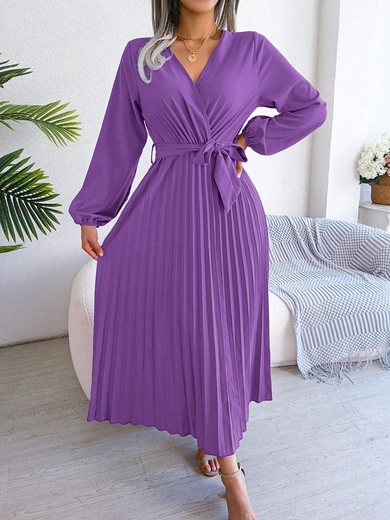 purple belted dress Coast Women's Petite Belted Twill Midi Dress in Lilac
