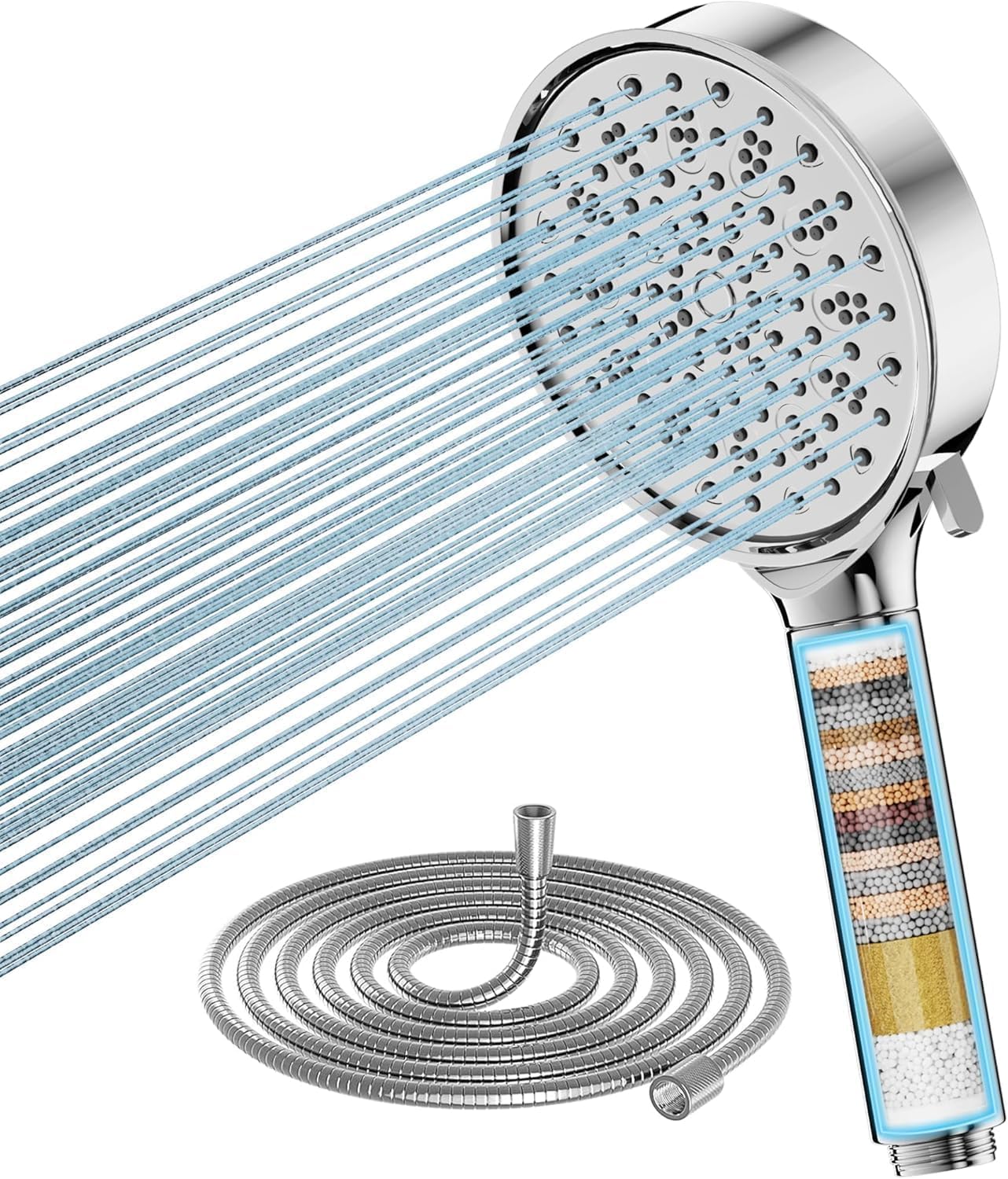 Cobbe Alcachofa de Ducha con Filtro de 20 Pasos, Filtro Cabezal de Ducha con Manguera de 1.5M, Alcachofa Ducha Antical 6 Modos de Rociado Cabezal de Ducha de Alta Presión (Cromado)