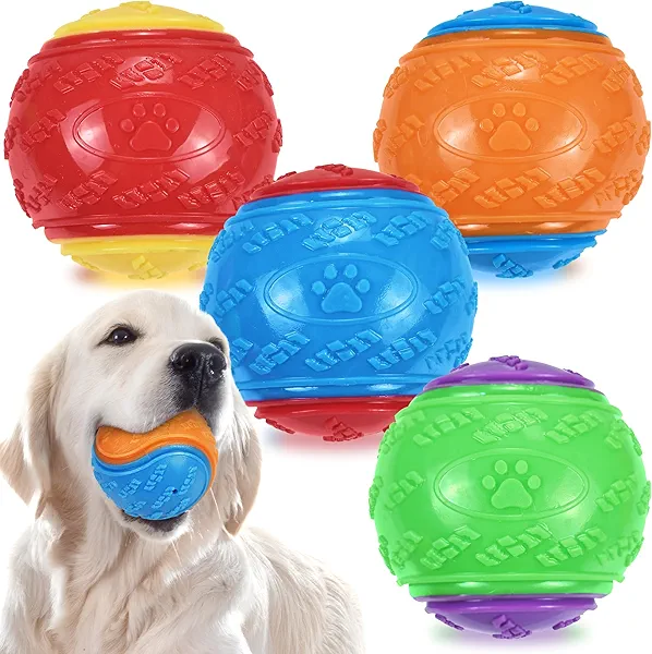 LECHONG 3.5in Squeaky Dog Balls Toys for Training, Dog Toys to Keep Them Busy, High Bouncy Balls for Interactive Playing, Great for Puppy Pet Teething and Chew 4Pcs