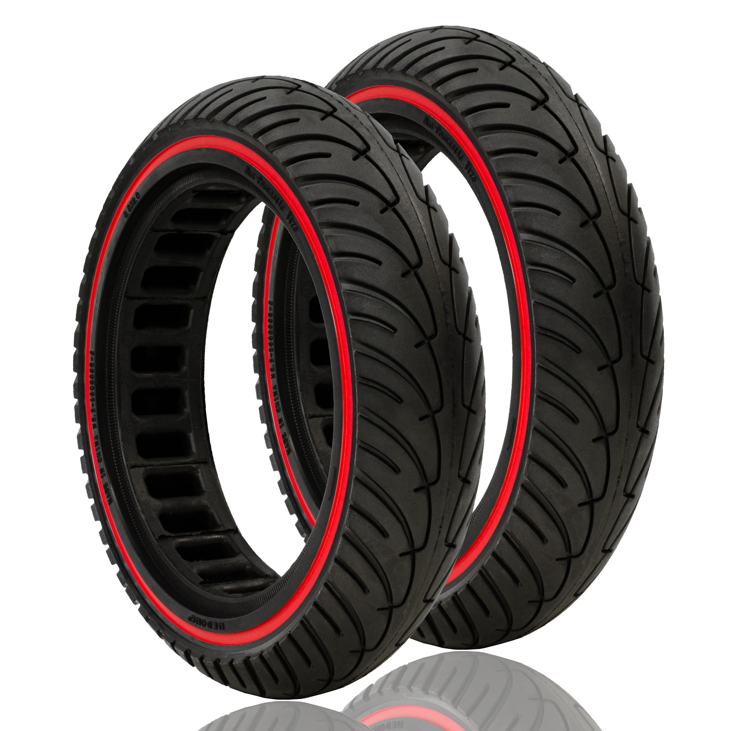 Pneu Plein Anti-Crevaison 8.5x2 Trottinette Electrique Xiaomi, Wispeed (2xTire- Bande Rouge)