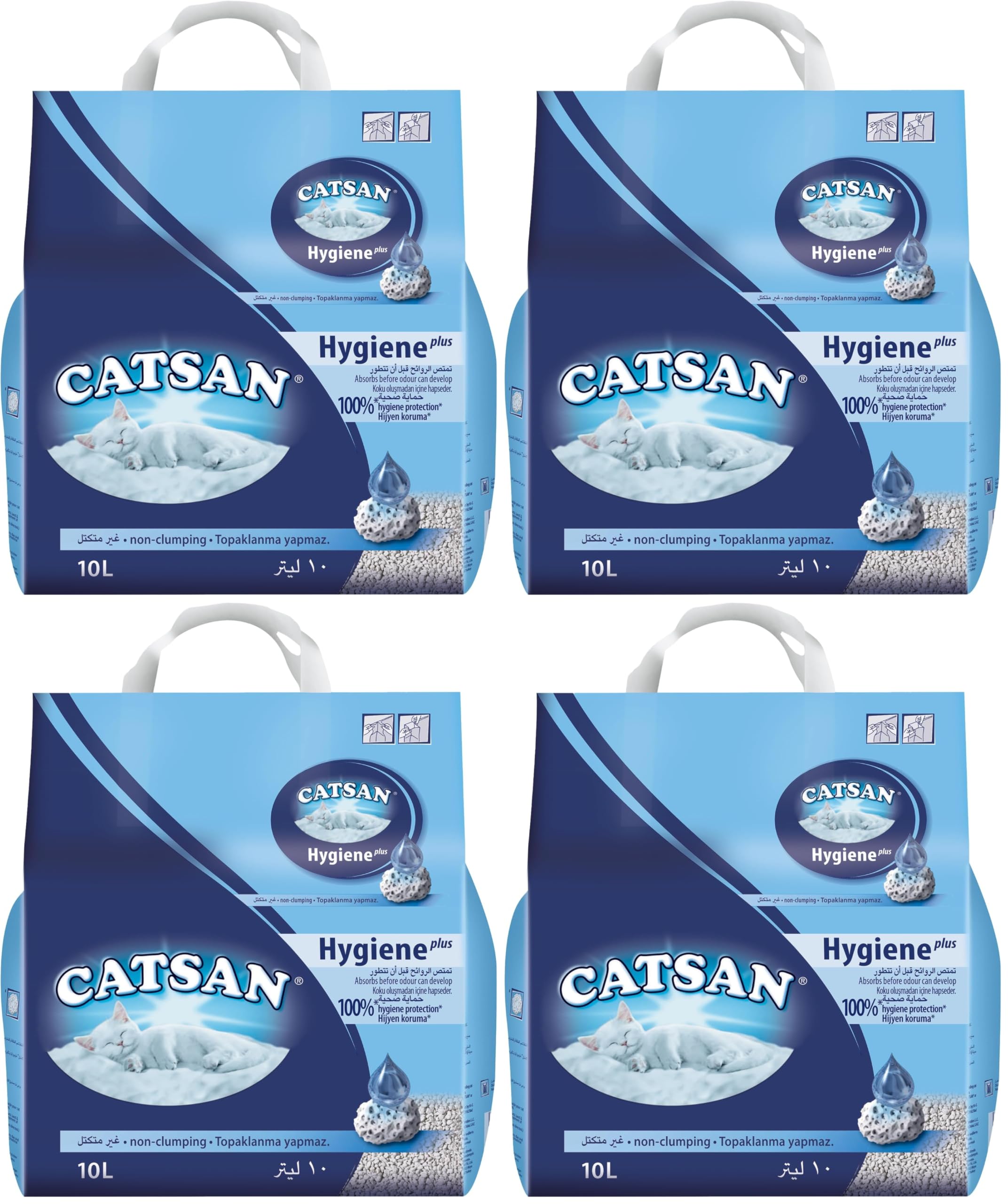 CATSAN Hygiene Plus - Litière Minérale pour Chat, Sac de 10L (Lot de 4)