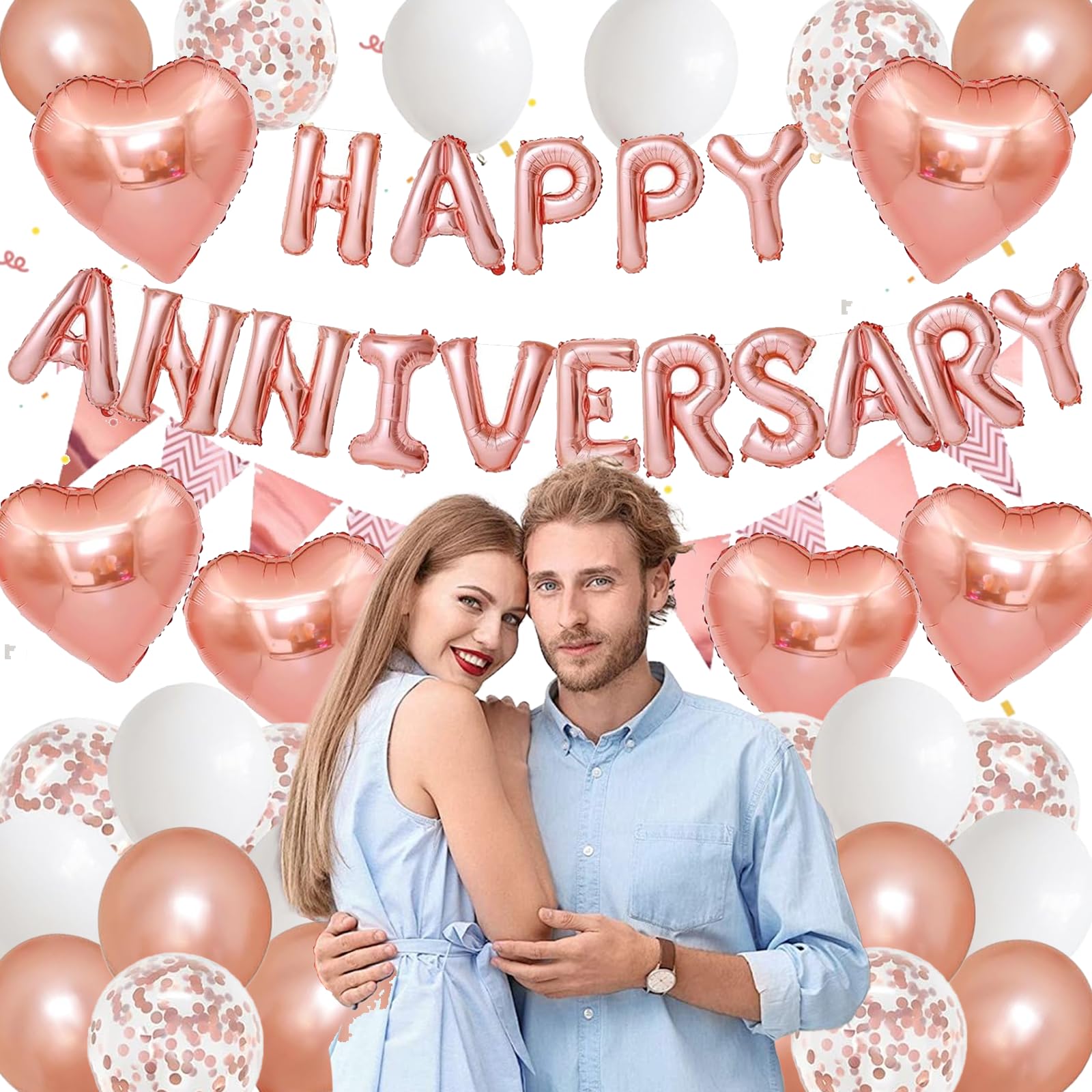 Happy Anniversary Decorations, 48Pcs Rose Gold Romantic Wedding Decoration Set including Heart Foil Balloon - Image 4
