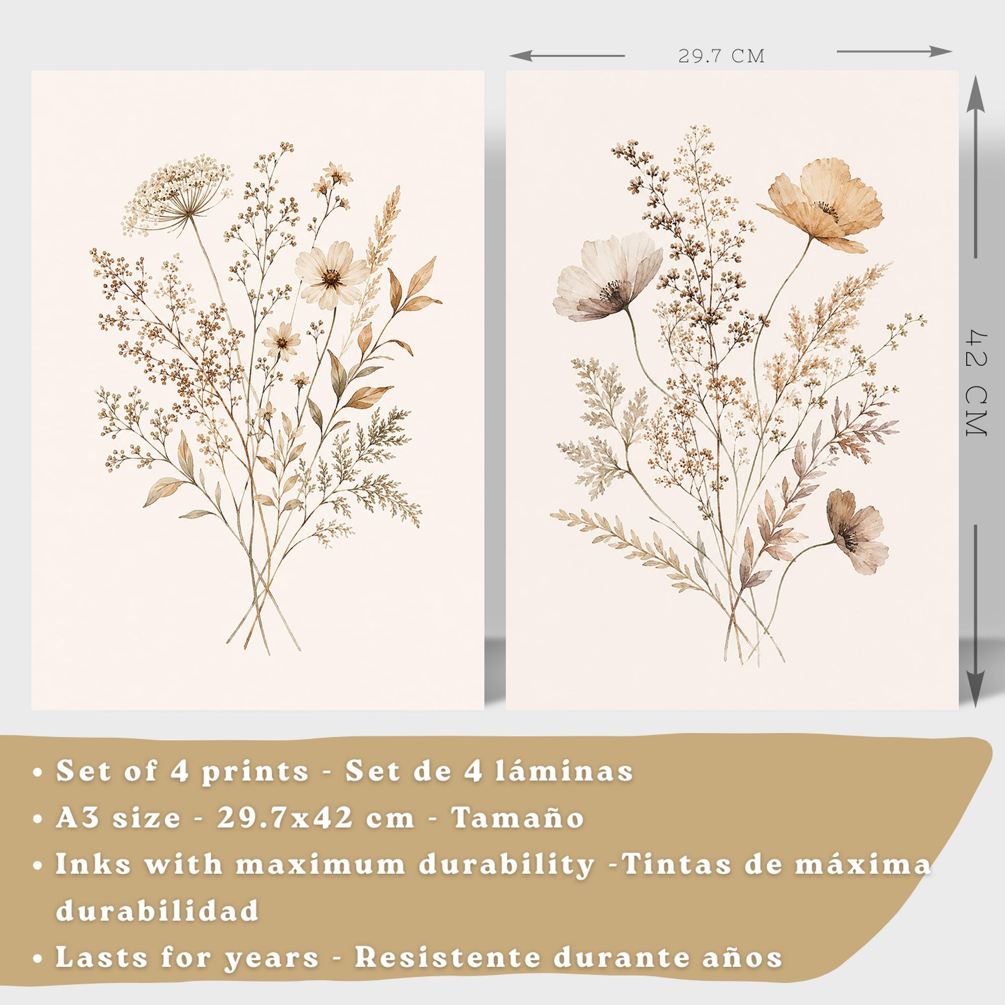 Nacnic Posters de Flores Silvestres Neutras con Acuarela Botánica Beige