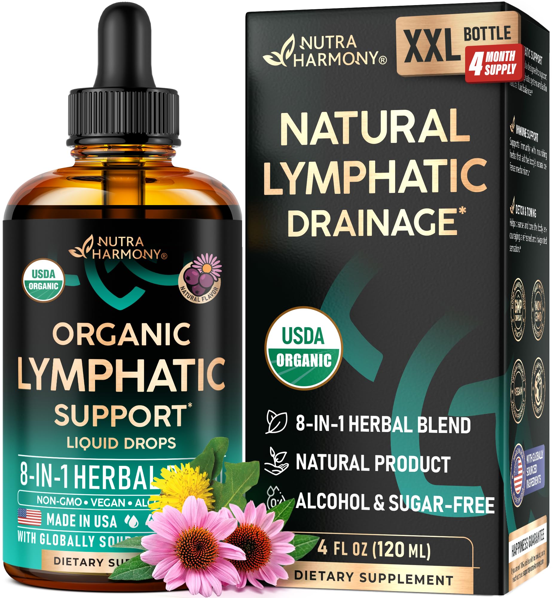 Lymphatic Drainage Drops - USDA Organic Lymphatic Supplements - 4 fl oz 4 Fl Oz (Pack of 1)