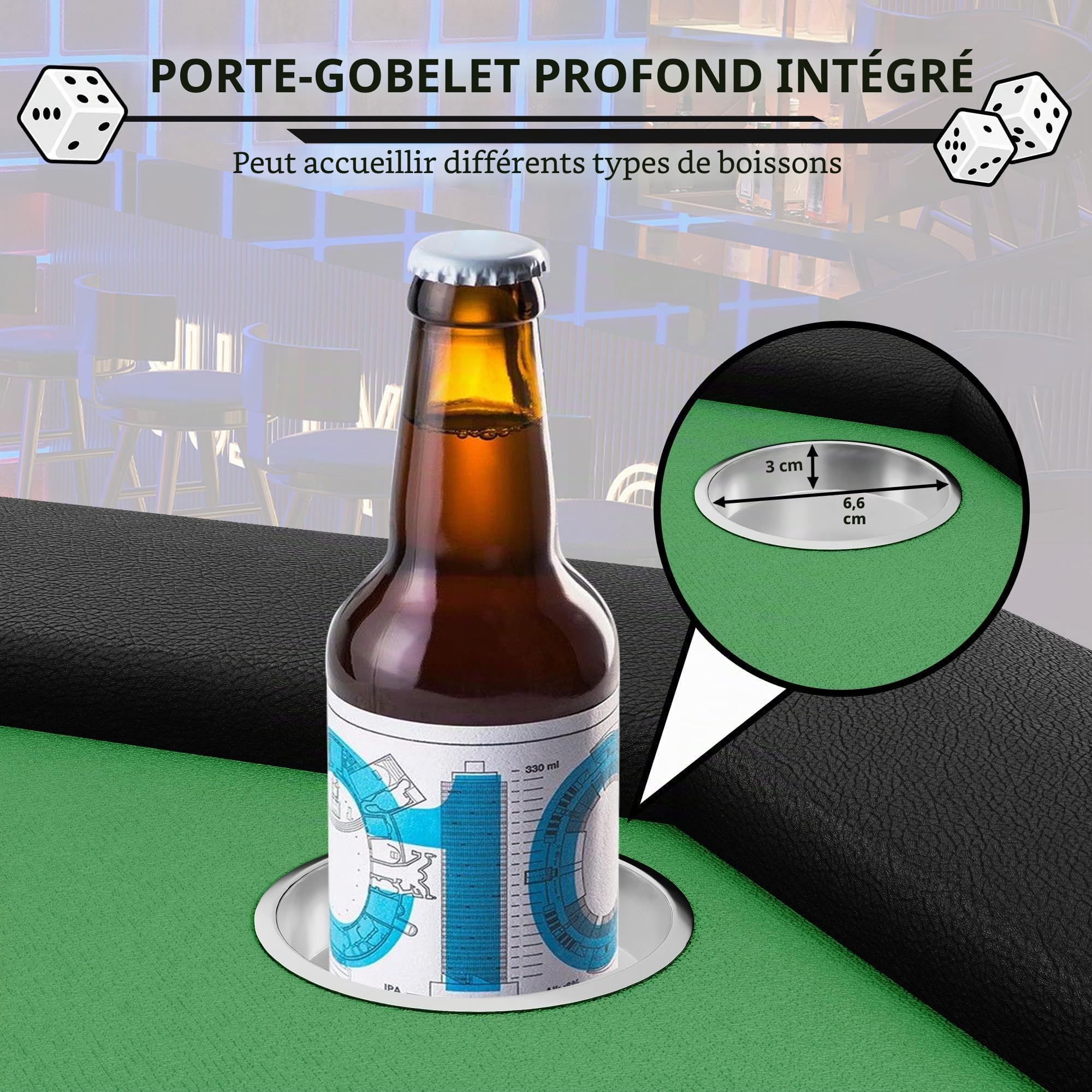 Poker table professionnelle en acier inoxydable, 120 x 120 cm, pliable de qualité casino, pour 8 joueurs, coussin de porte-gobelets