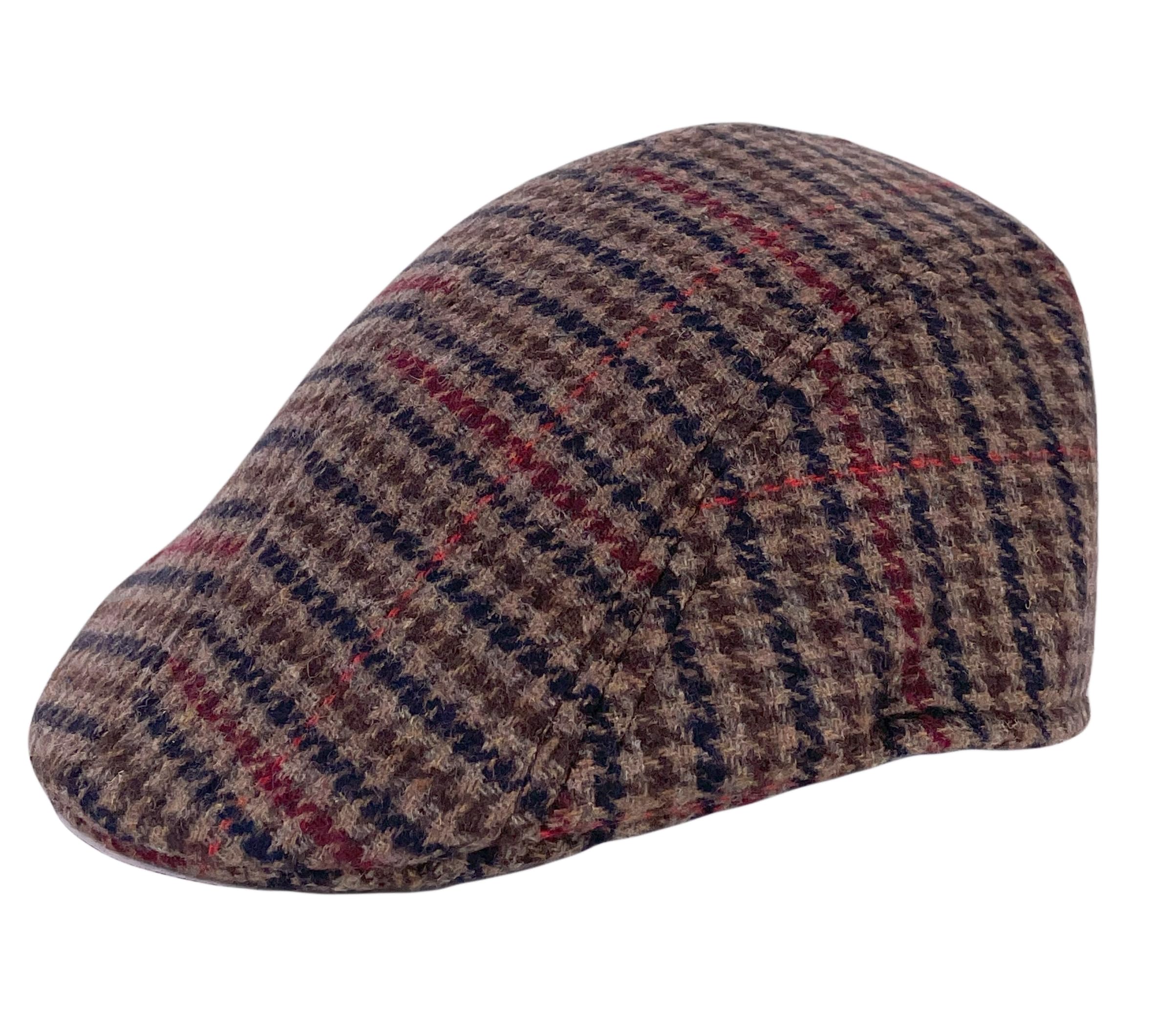 Itzu Boys Tweed Flat Cap Hat Houndstooth Cotton Youth Kids in Brown