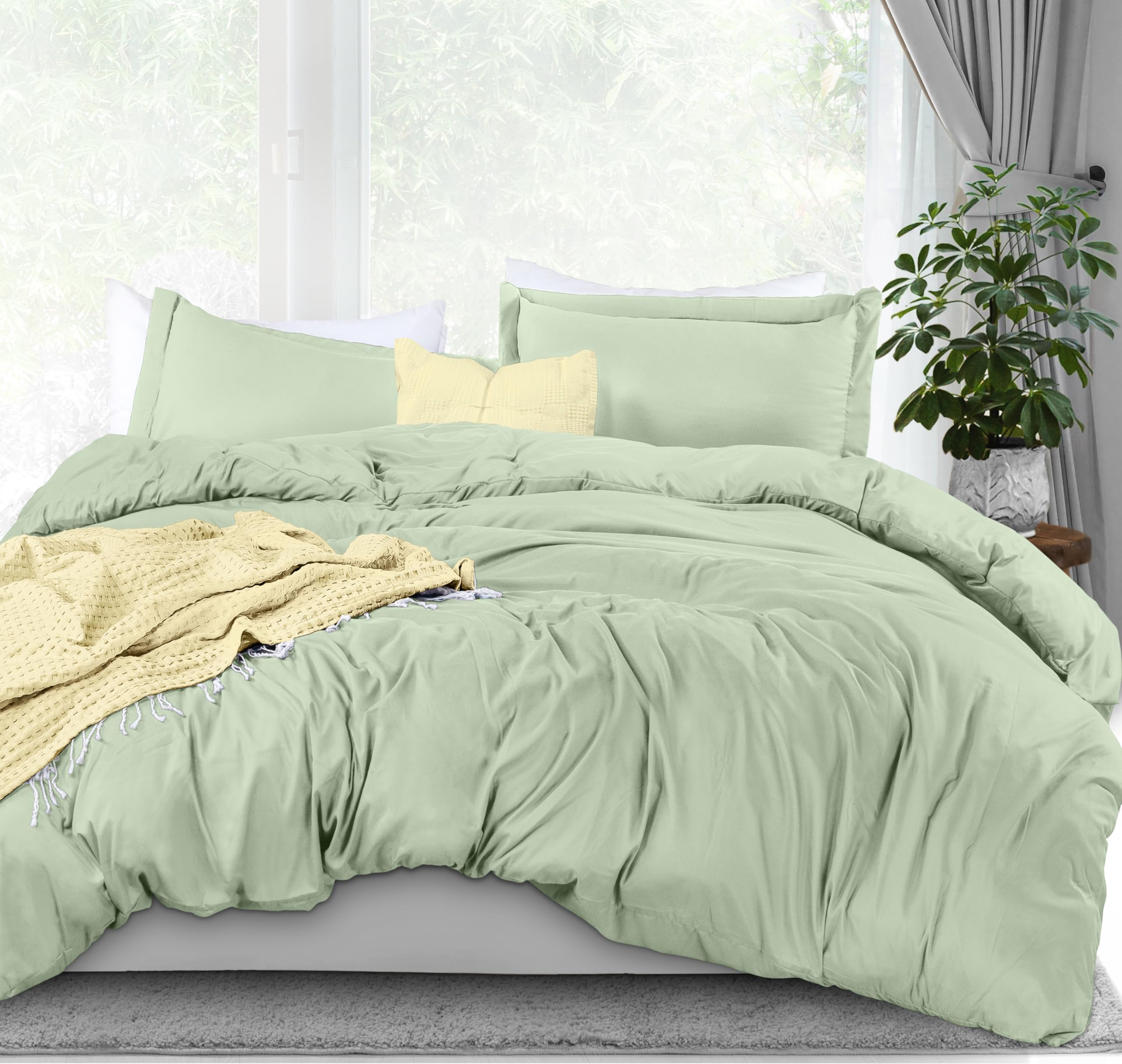 Utopia Bedding Duvet Cover King Size - 3 Piece with Zipper Closure - 1 Comforter Cover 104X90 Inches & 2 Pillow Shams 20X36 Inches (Sage) Comforter Not Included