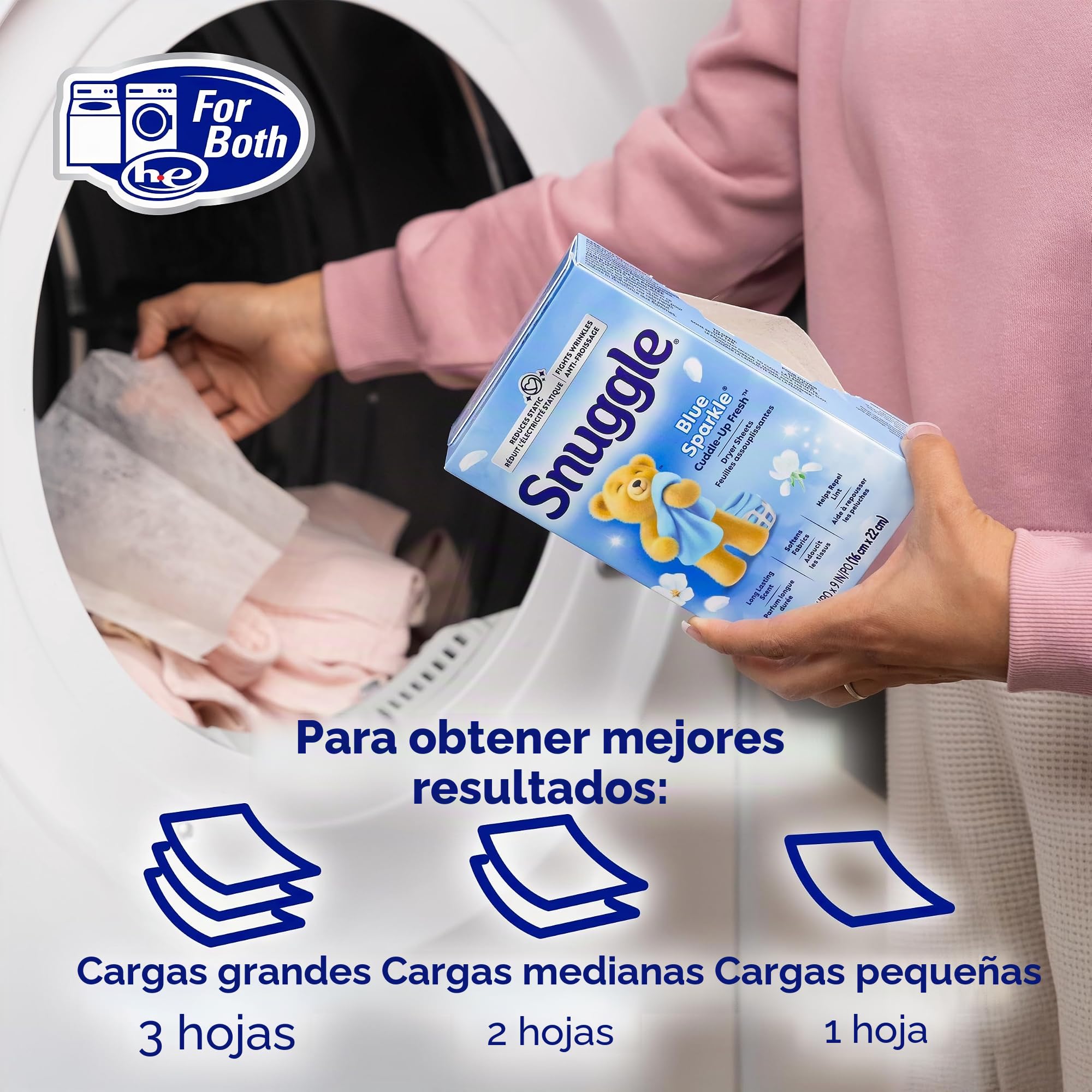 Snuggle Hojas de secadora suavizante de telas, brillo azul, 120 unidades