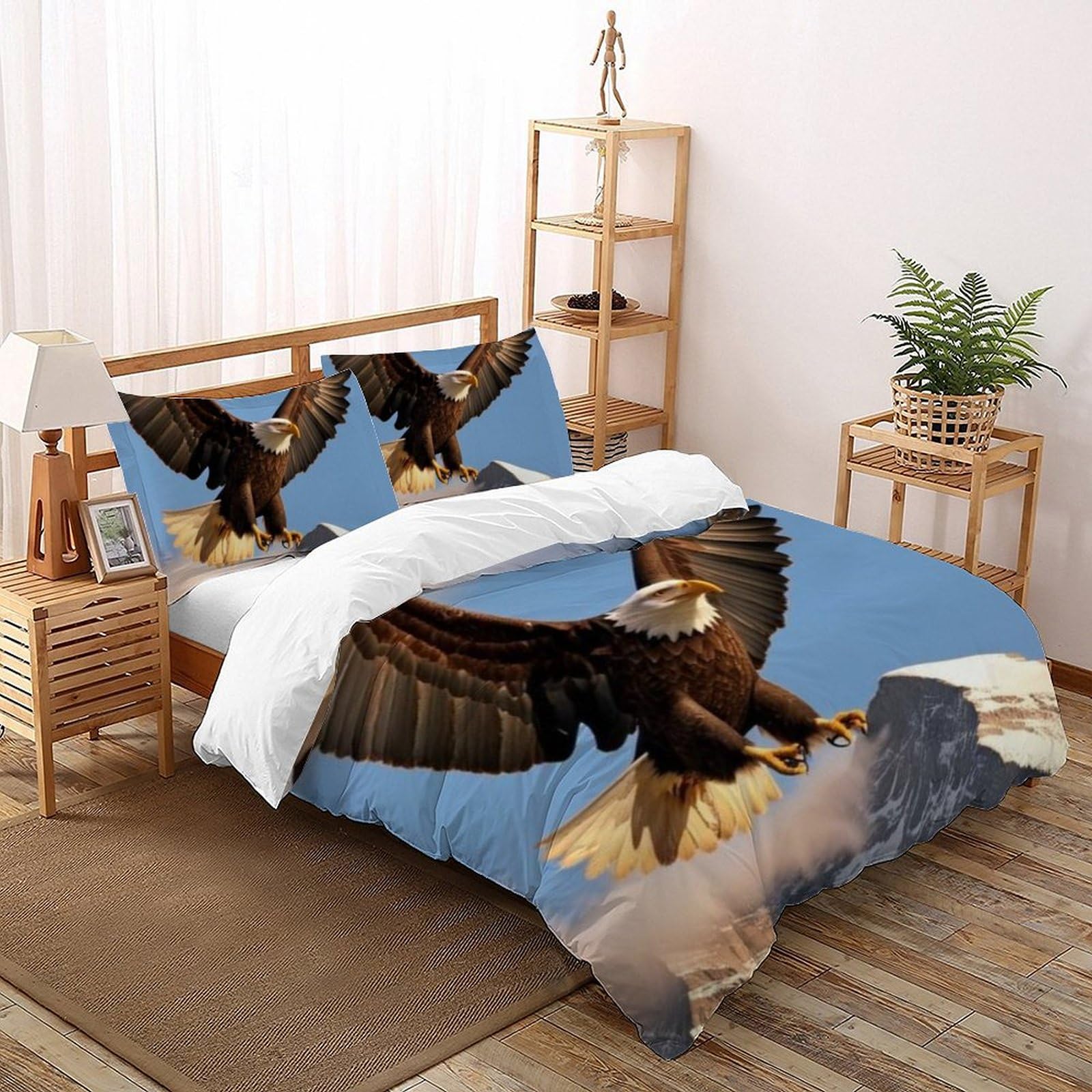 Housse de couette double 200x200cm en microfibre imprimé 3D animaux Le Faucon Literie avec taies
