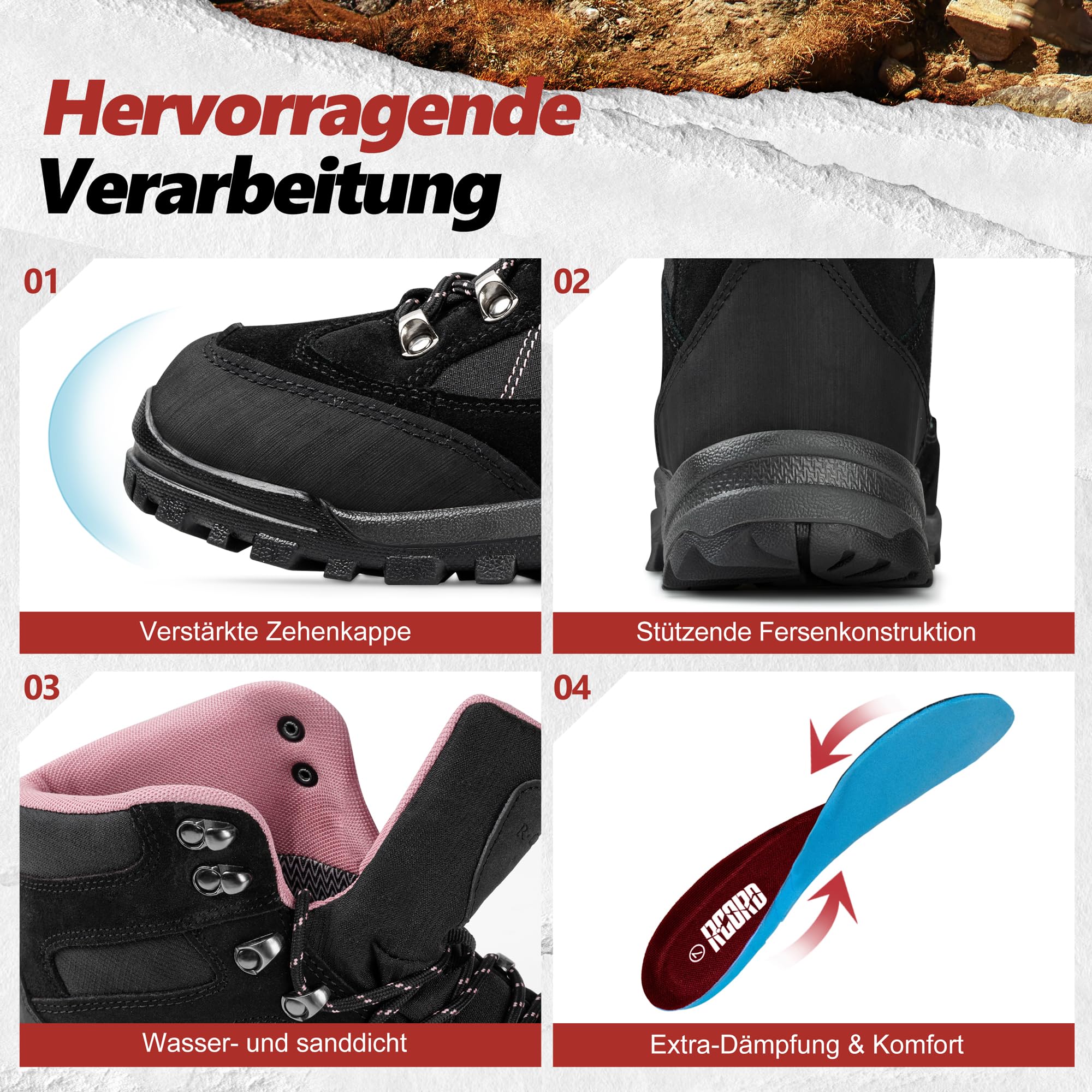 R CORD Zapatos de Senderismo para Mujer, Impermeables, para Exteriores, Trekking, Senderismo