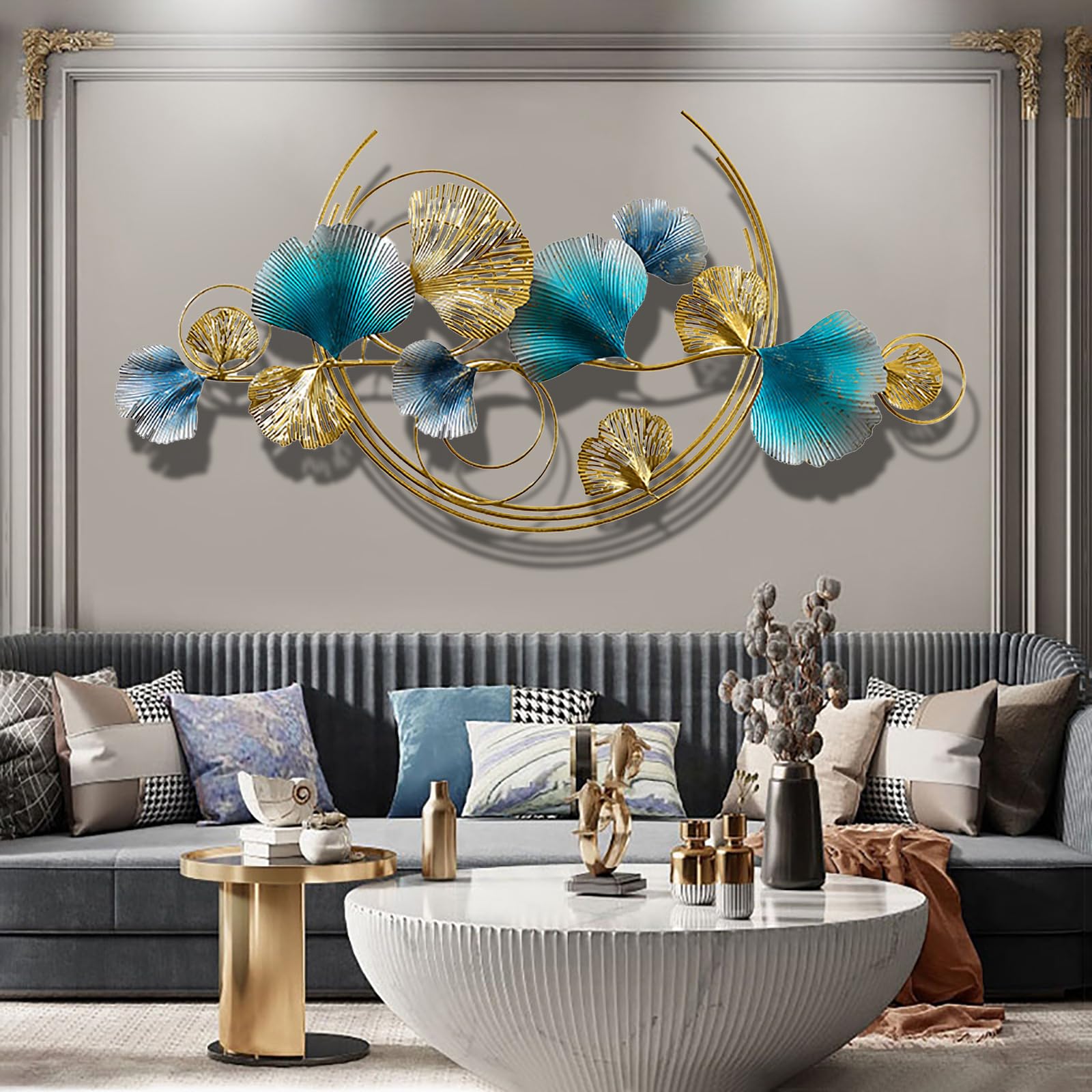 3D Stereo Wall Art, Ginkgo Biloba Metal Wall Decor, Creativity Wall Sculpture - Living Room, Bedroom, 110 * 55CM