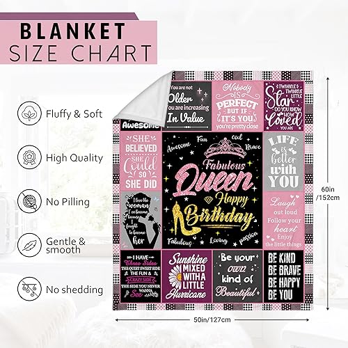 Miniatura 7 de Regalos de cumpleaños de reina para mujer, manta de forro polar única de feliz cumpleaños de 50 x 60 pulgadas, regalos divertidos de decoración de