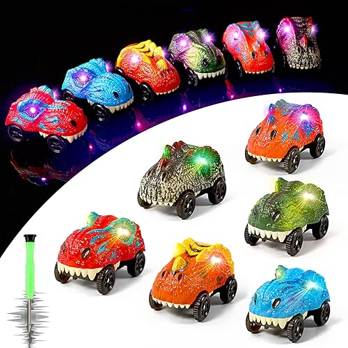 Solo repuesto para autos de pistas, autos de pista de dinosaurios que brillan en la oscuridad, accesorios para pistas de automóvil con 3 luces LED