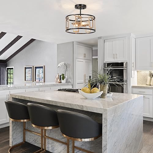 Miniatura 5 de Optimant Lighting Lámpara de techo semiempotrada, 2 luces modernas cerca del techo con vidrio transparente para pasillo, dormitorio y cocina