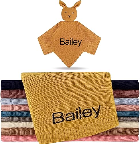 Personalized Passion Paquete de manta de punto para bebés niños y niñas, juego de manta de seguridad de punto súper suave y transpirable de 32 x 42