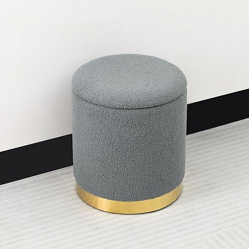 Miniatura 2 de Homebeez Otomana redonda de terciopelo, silla de tocador, mesa auxiliar pequeña, taburete de pasillo para sala de estar y dormitorio, gris