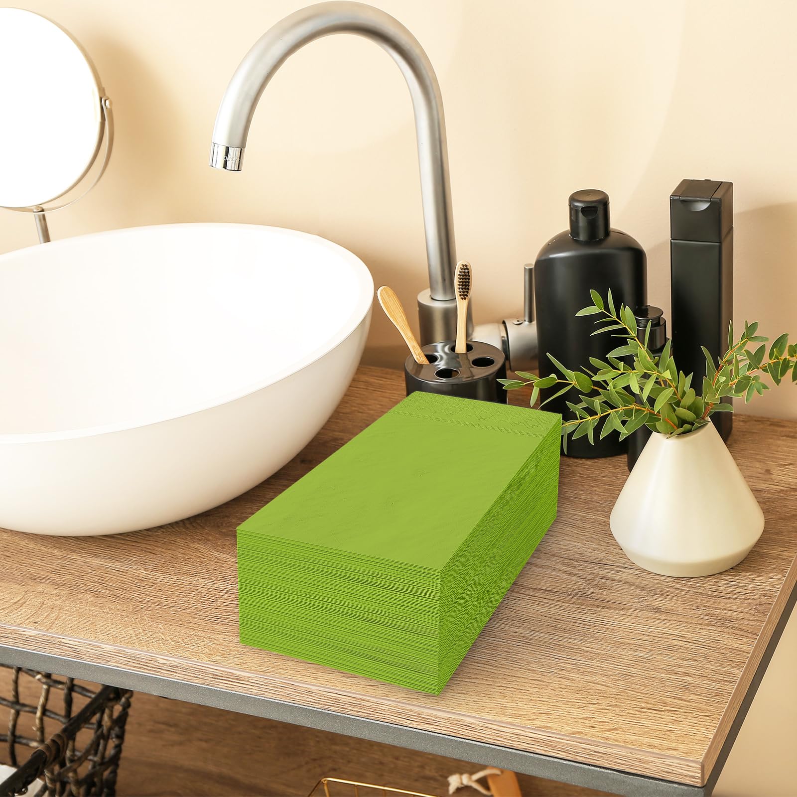 Whaline Lot de 200 serviettes de table jetables en papier de Noël pour invités - Vert citron - Serviettes décoratives pour l'hiver, la cuisine, la salle de bain, les vacances, la table de fête