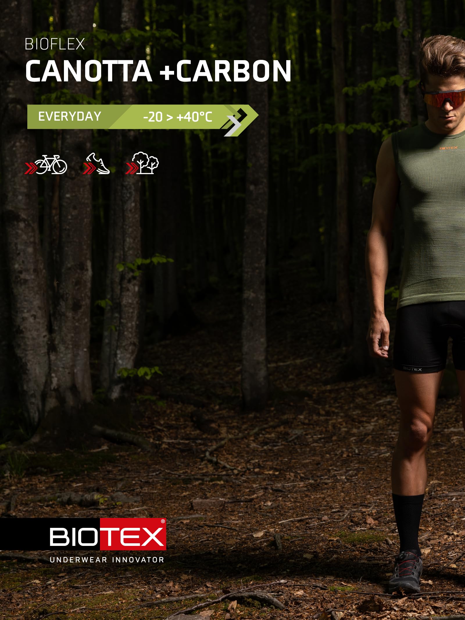 BIOTEX Canotta +Carbon Traspirante e Antibatterica da Uomo per Ciclismo e Running, Intimo Tecnico Sportivo Ideale per L'Estate e per l'inverno