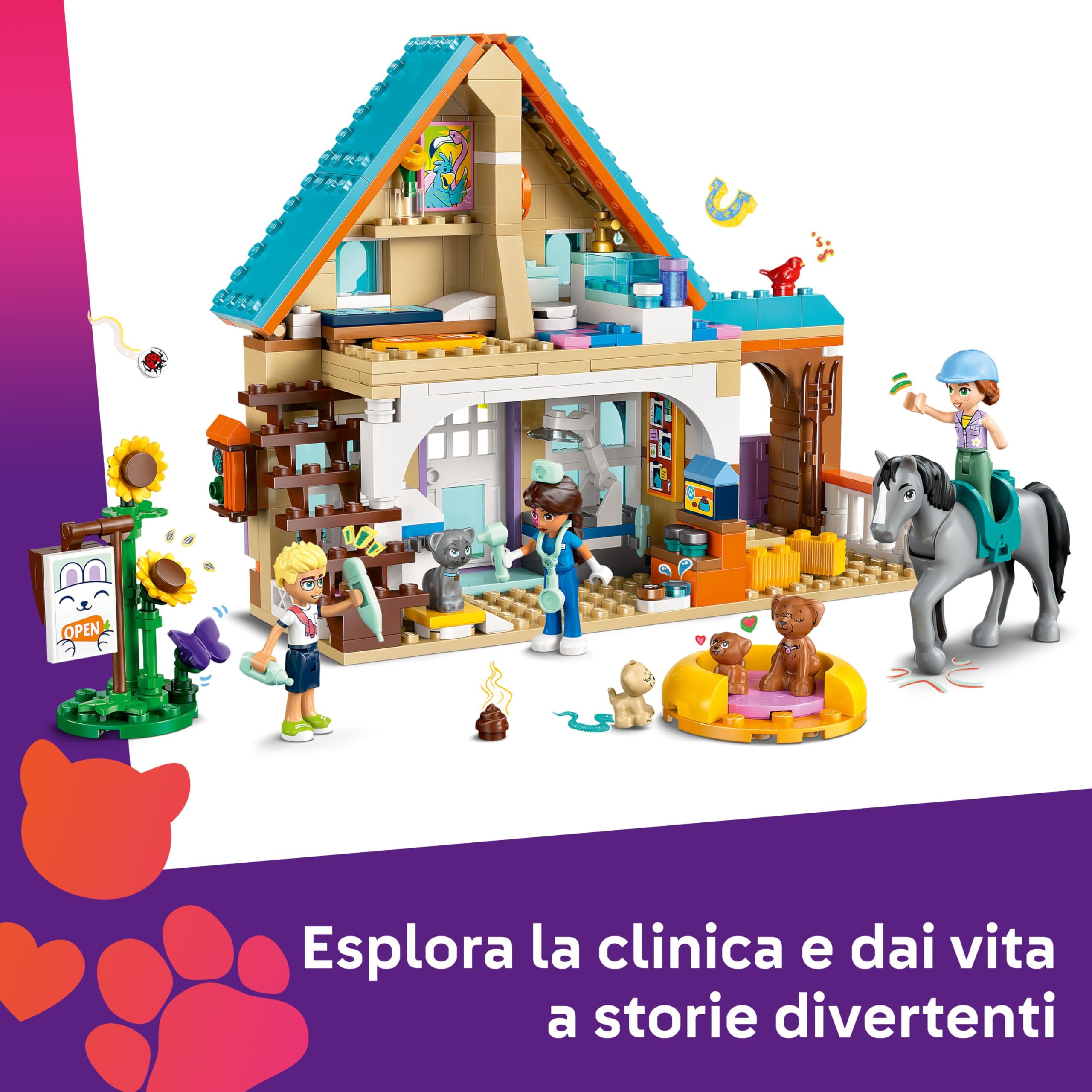 LEGO Friends Cavallo e Clinica Veterinaria Giocattolo per Animali Domestici - con Cavallo, Gatto, 3 Cani, 3 Mini Bamboline, Stalla e Accessori - Regalo di Compleanno per Bambine da 6 Anni - 42651