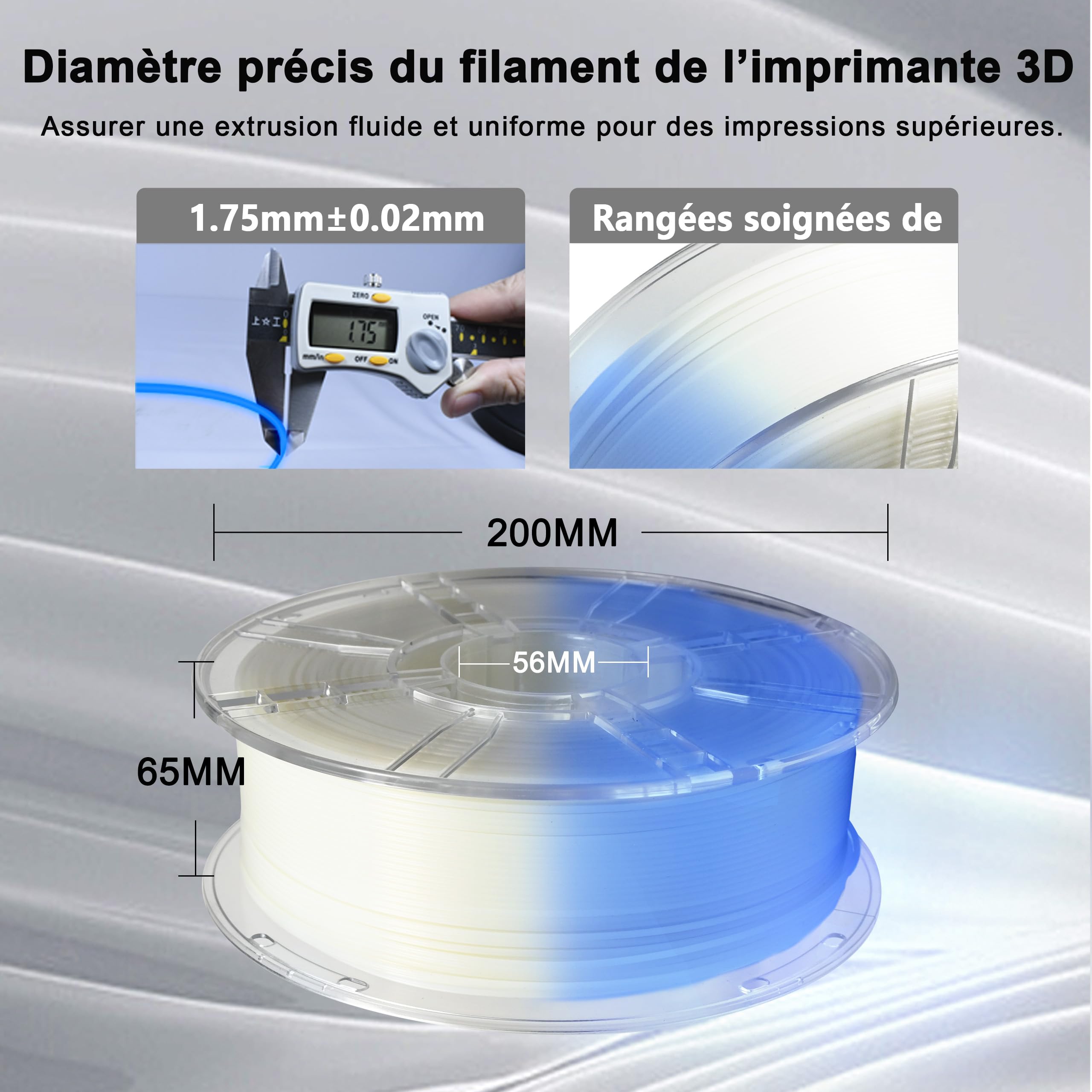 iBOSS PLA+ Filament PLA PLUS, drukarka 3D Filament PLUS, dokładność wymiarowa 1,75 mm +/- 0,02 mm, szpula 1 kg do druku 3D, świecący niebieski