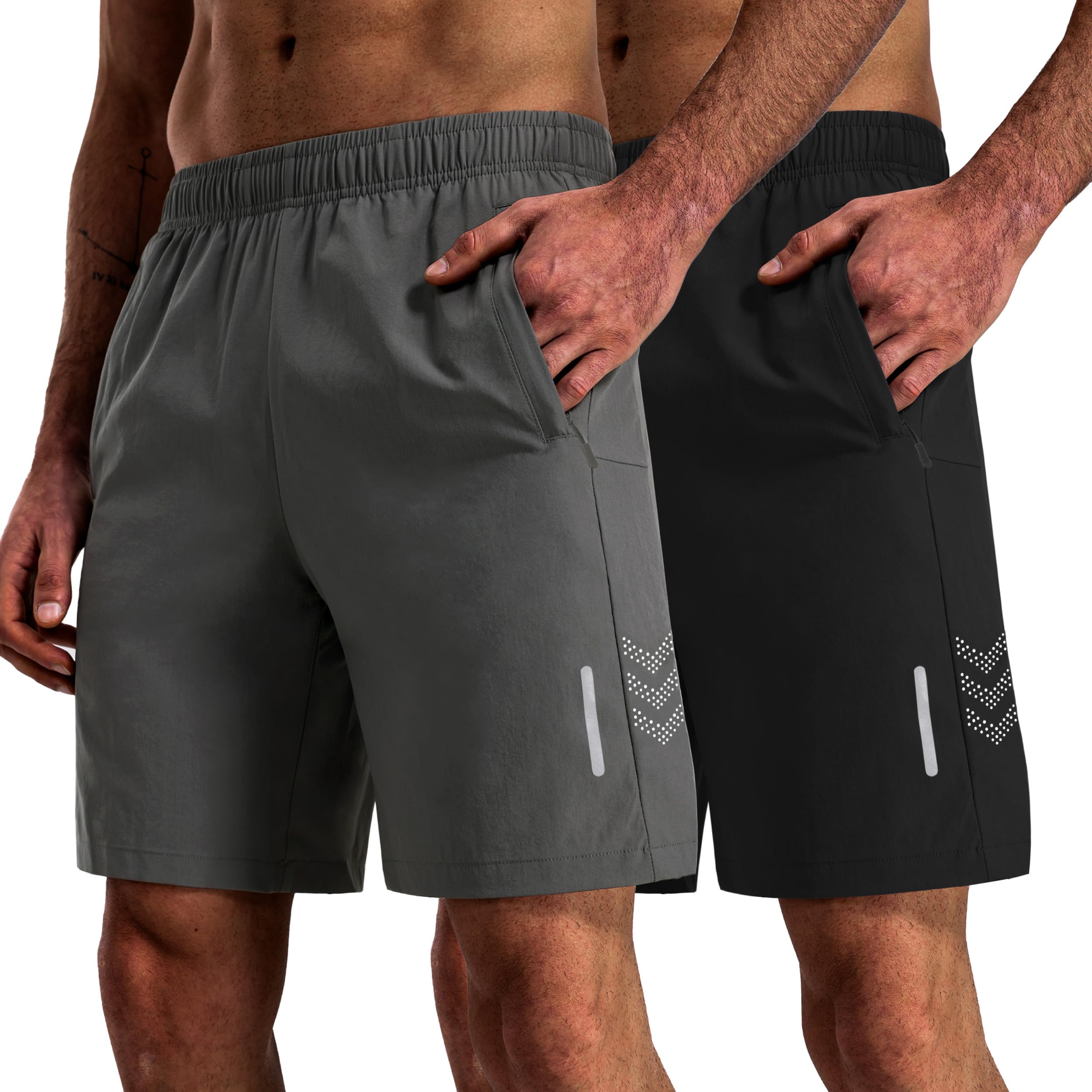 Hioutdoor 2er Pack Sporthose Herren mit Reißverschlusstasche Kurze Hosen Sommer Shorts Schnelltrocknend Laufhose Sport Hose Gym Training Basketball Laufshorts Jogginghose Fitnesshose