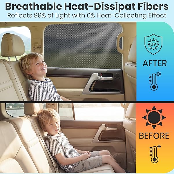Sonnenschutz Auto Baby, 2 Stück Universal Sonnenblende Auto Kinder Seitenscheibe,Autoscheiben Sonnenschutz innen mit UV-Schutz für Babys, Kinder, Erwachsene, Haustiere für 99% Aller Fahrzeuge - 2