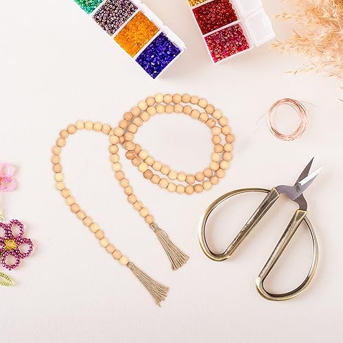 Miniatura 4 de Light & Pro Guirnalda de cuentas de madera rústica con borlas de yute natural, guirnalda decorativa estilo campestre para colgar en la pared para