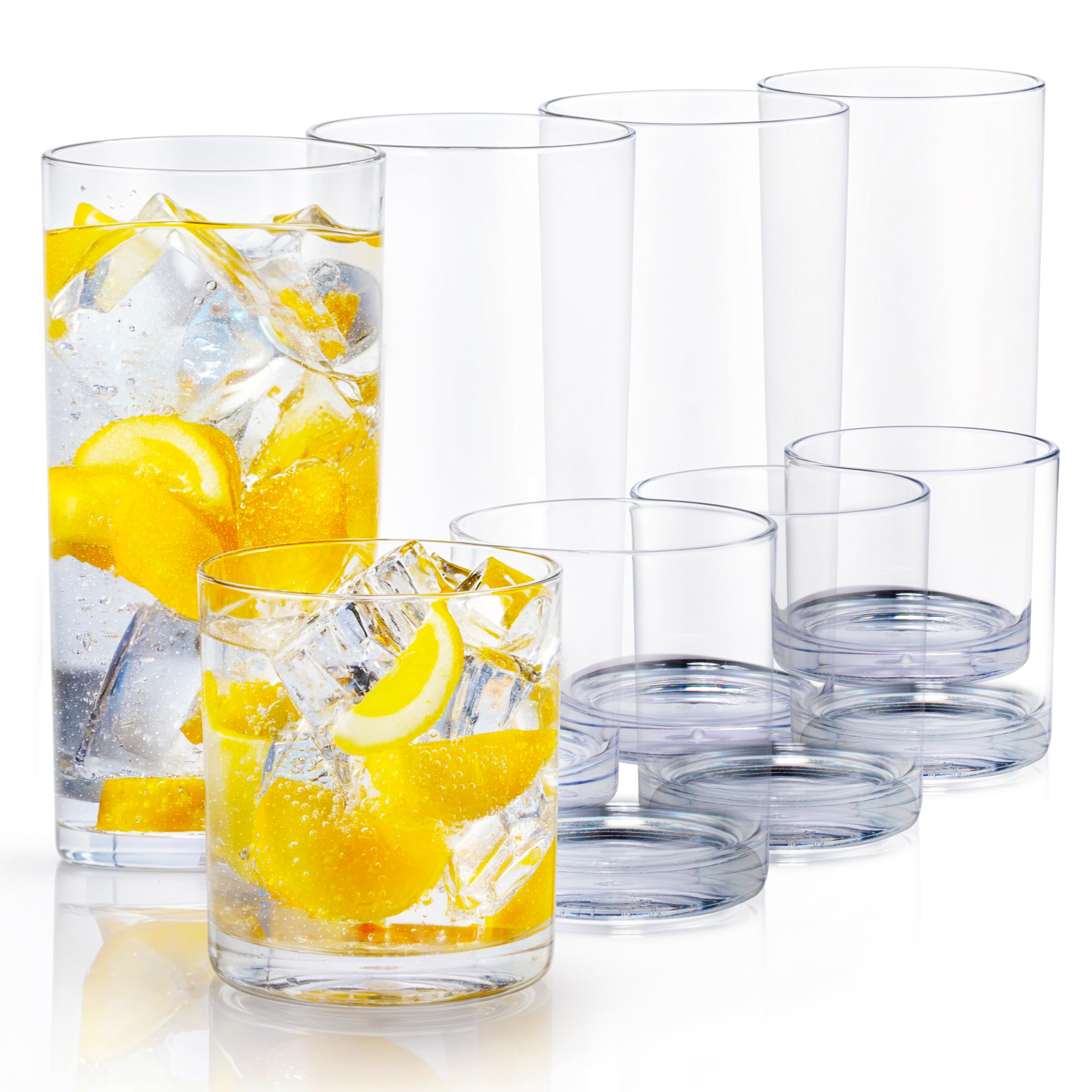 Zulay Kitchen Acrylic Plastic Glasses Drinkware - 8 Piece Unbreakable Drinking Glasses - BPA-Free, Reusable Plastic Tumblers for Home & Outdoors - Stackable, Lead-Free & Dishwasher Safe - (12&16oz)