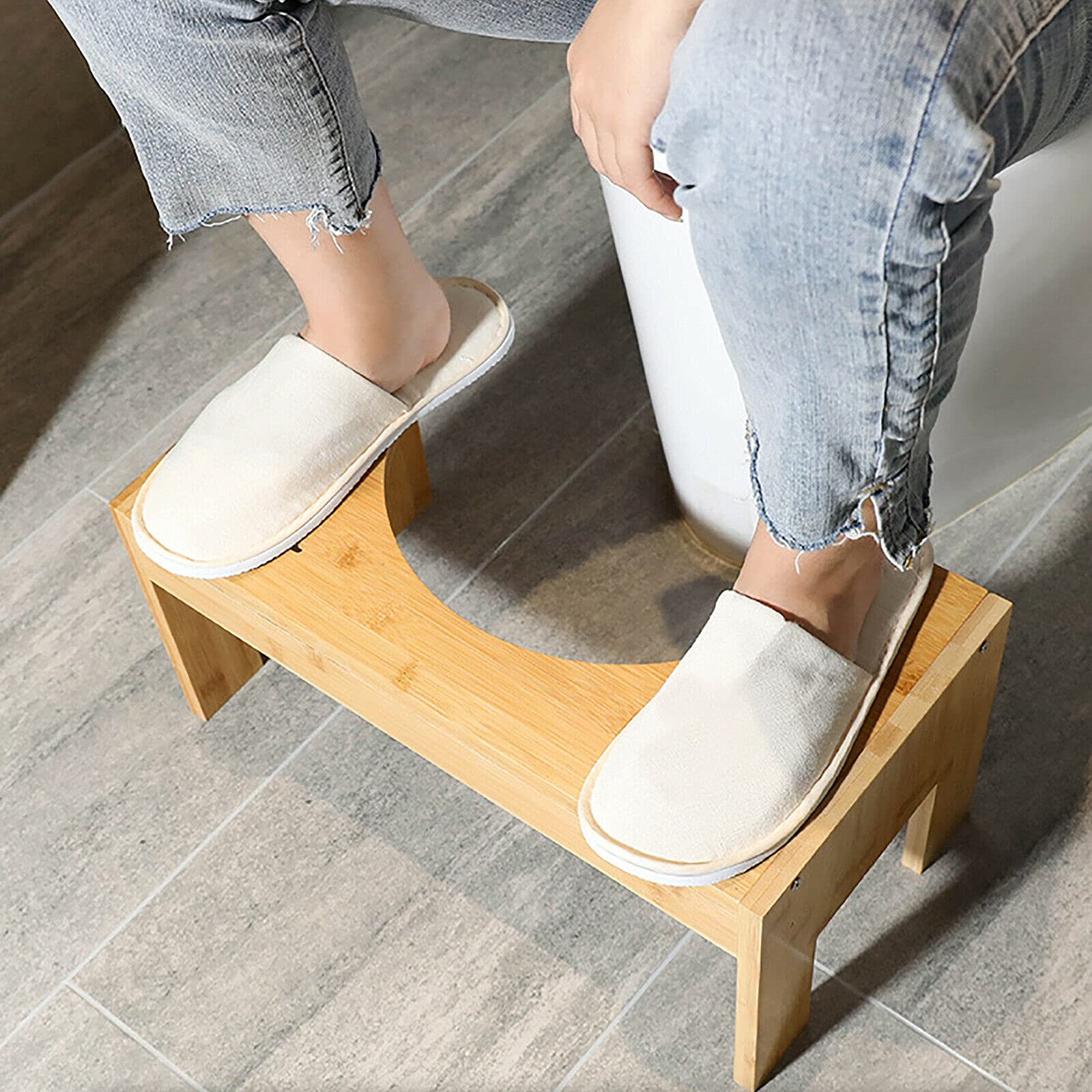 Taboret toaletowy z bambusa, podnóżek dla dzieci, pomoc w toalecie, regulacja wysokości 17-22 cm, antypoślizgowy podnóżek WC