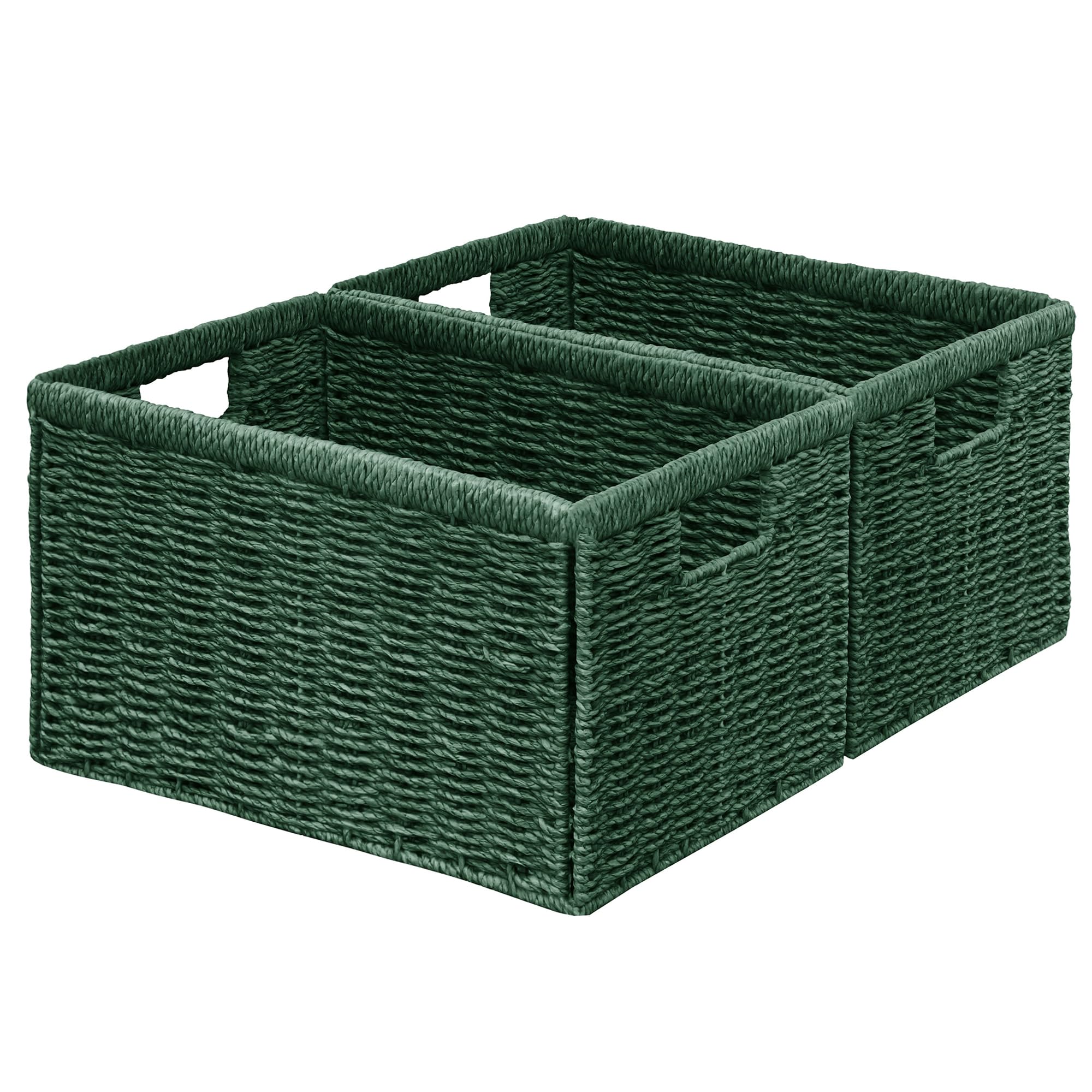 Vagusicc Wicker Storage Basket, Foldable Storage Cubes Organizer Bins, Handwoven Storage Baskets for Shelves Closet Office Bathroom, Set of 2 Large Wicker Baskets, 38 x 25 x 22 cm, Green โ image 1