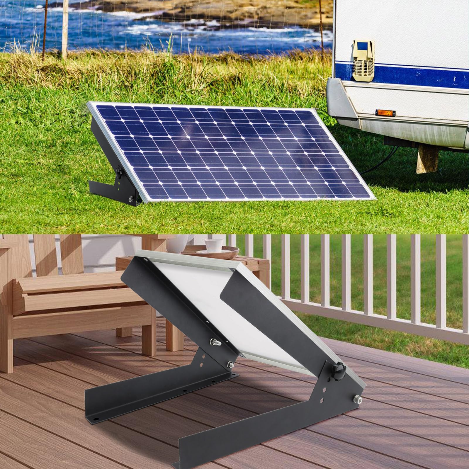 Support Panneau Solaire Réglable (0-45°) - En Fer étanche, Pour Toit, Mur Ou Camping-car - Compatible Jusqu'à 150W
