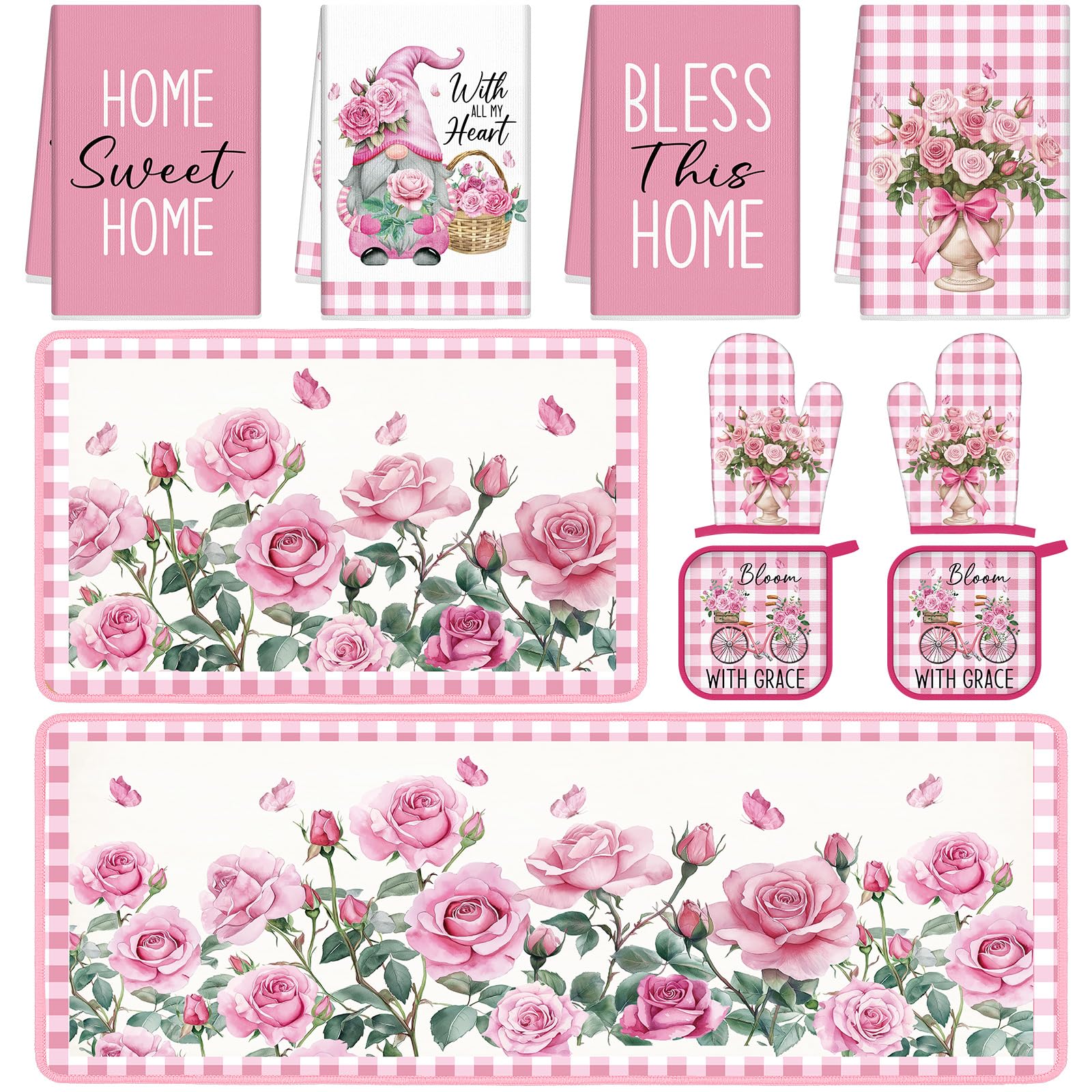 Fourluoo Kitchen Towels & Oven Mitts Set - Farmhouse Decor -16