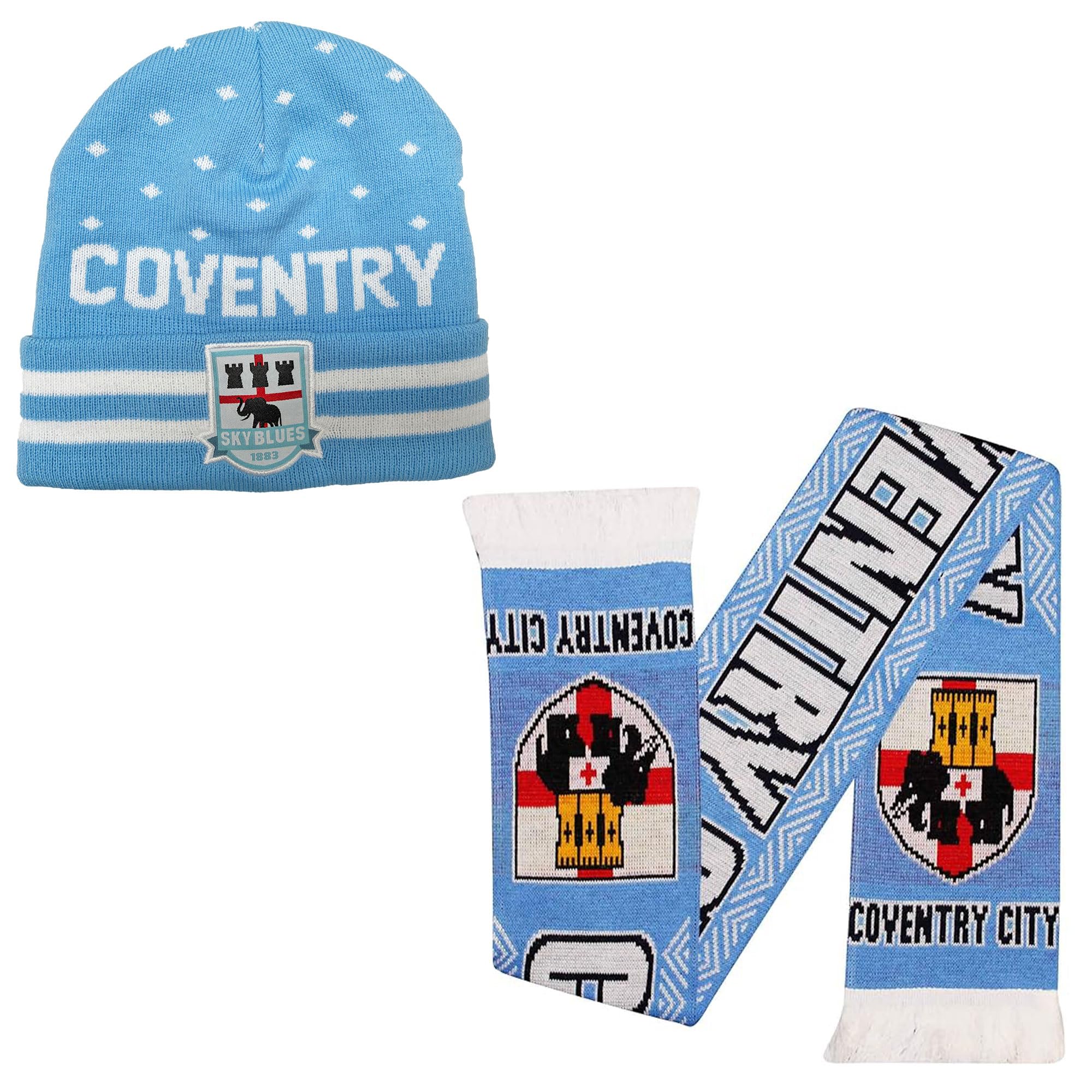 Beyond Happy Unisex Hat & Scarf Coventry Football Bronx Hat – Winter Beanie Hat With Embroidered Club Patch – 100% Acrylic (Hat & Scarf)