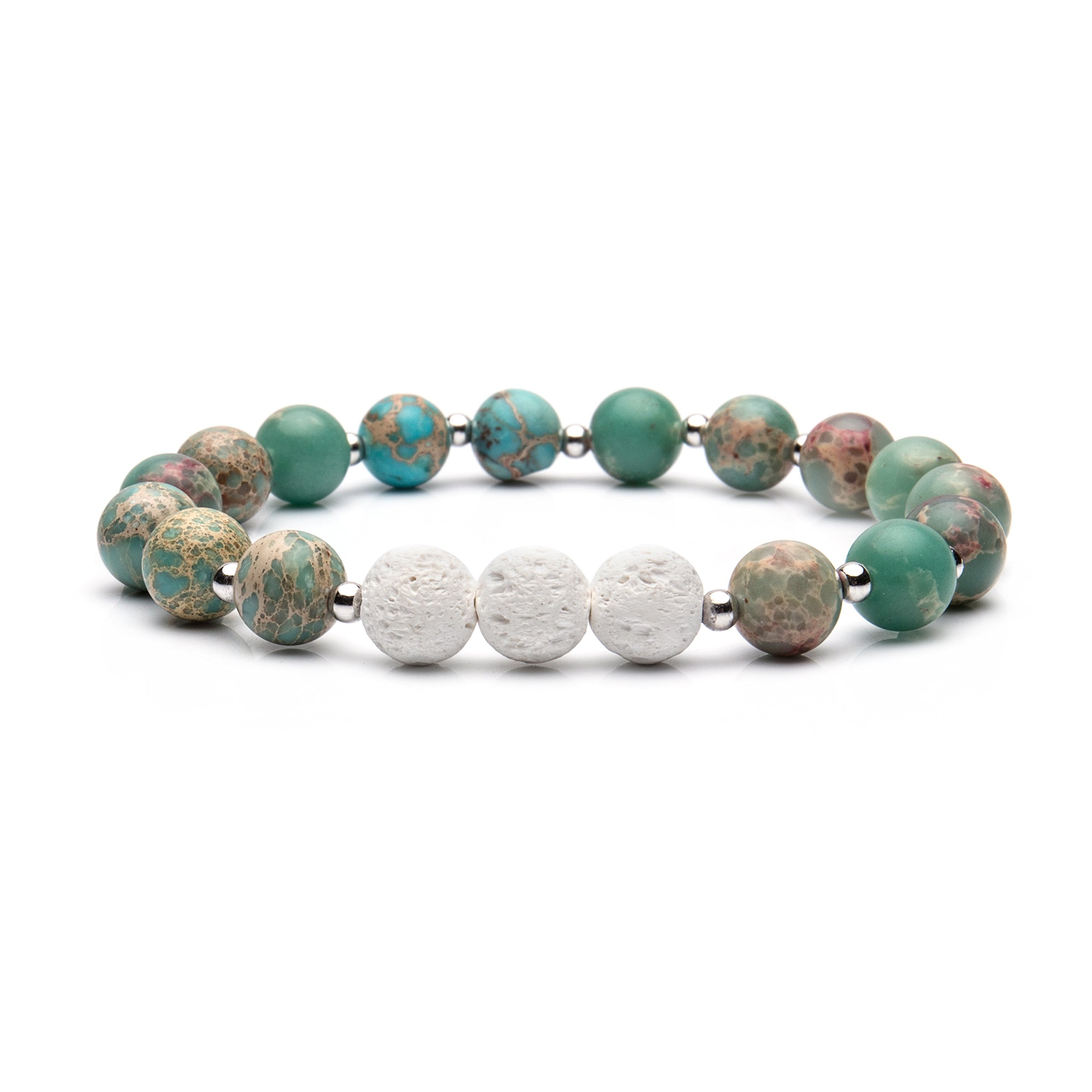Bivei Women's Variscite Aromatherapy Lava Stone Essential Oil Diffuser Bracelet Semi Precious Gemstone Round Beads Crystal Bracelet(Variscite)