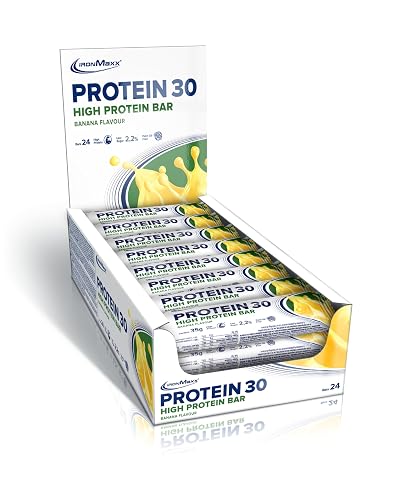 IronMaxx Protein 30 Eiweißriegel – Banane - 24x35g | High Protein Bar 30% Eiweiß, Low Carb & zuckerreduziert | Vitaminreicher Fitness Snack für Muskelaufbau & Diät
