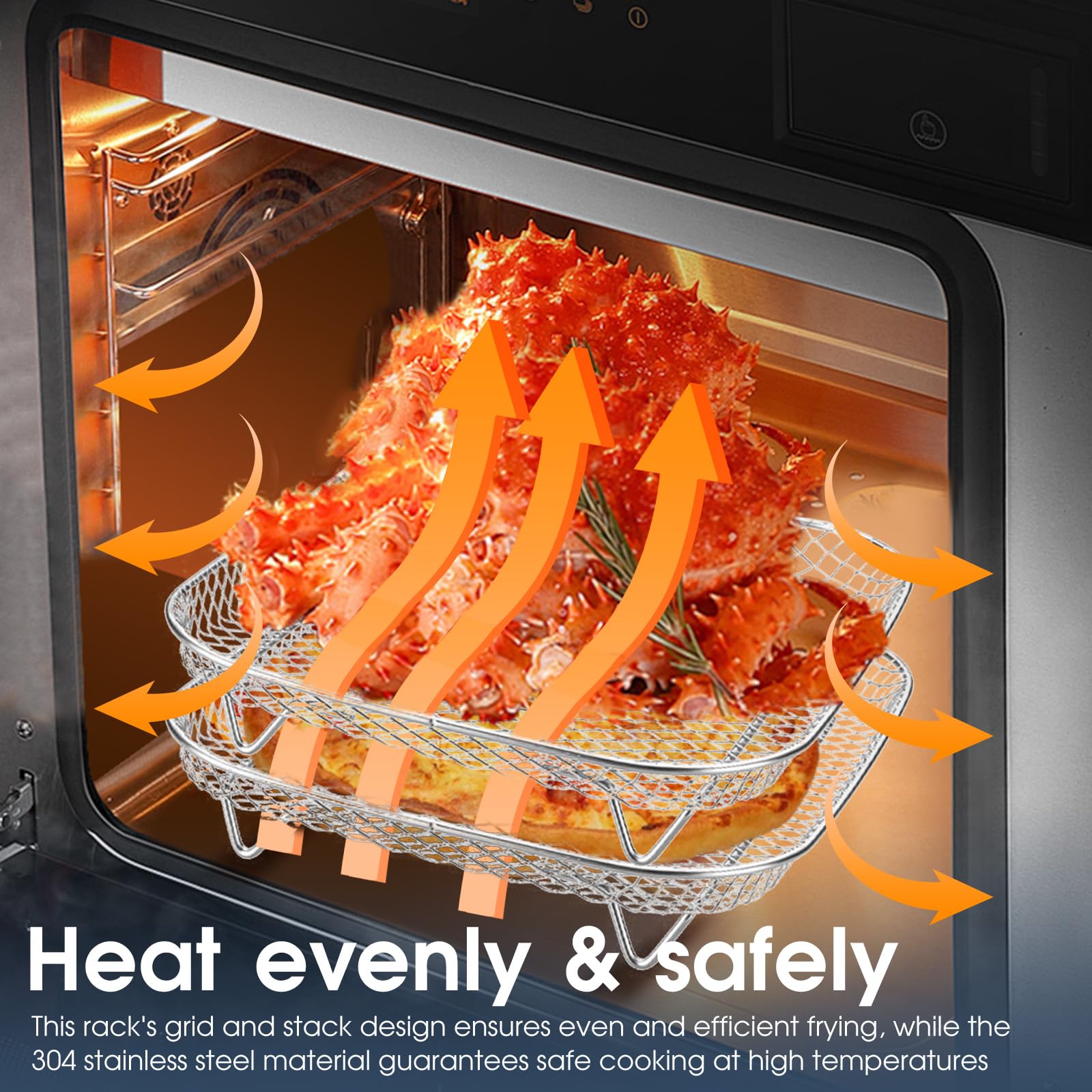 Dual-Layer Air Fryer Rack Set with Elevated and Regular Support Legs. 304 Stainless Steel Mesh Baskets, Versatile Use for Air Fryer, Oven. Dishwasher Safe.