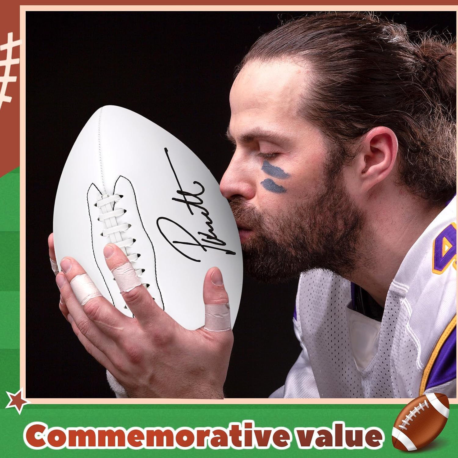 Hiboom Autograph Football with Acrylic Display Stand Air Pump Blank Gold Football for Trophy Anniversary High School College Coaching Gift Award Championship Party