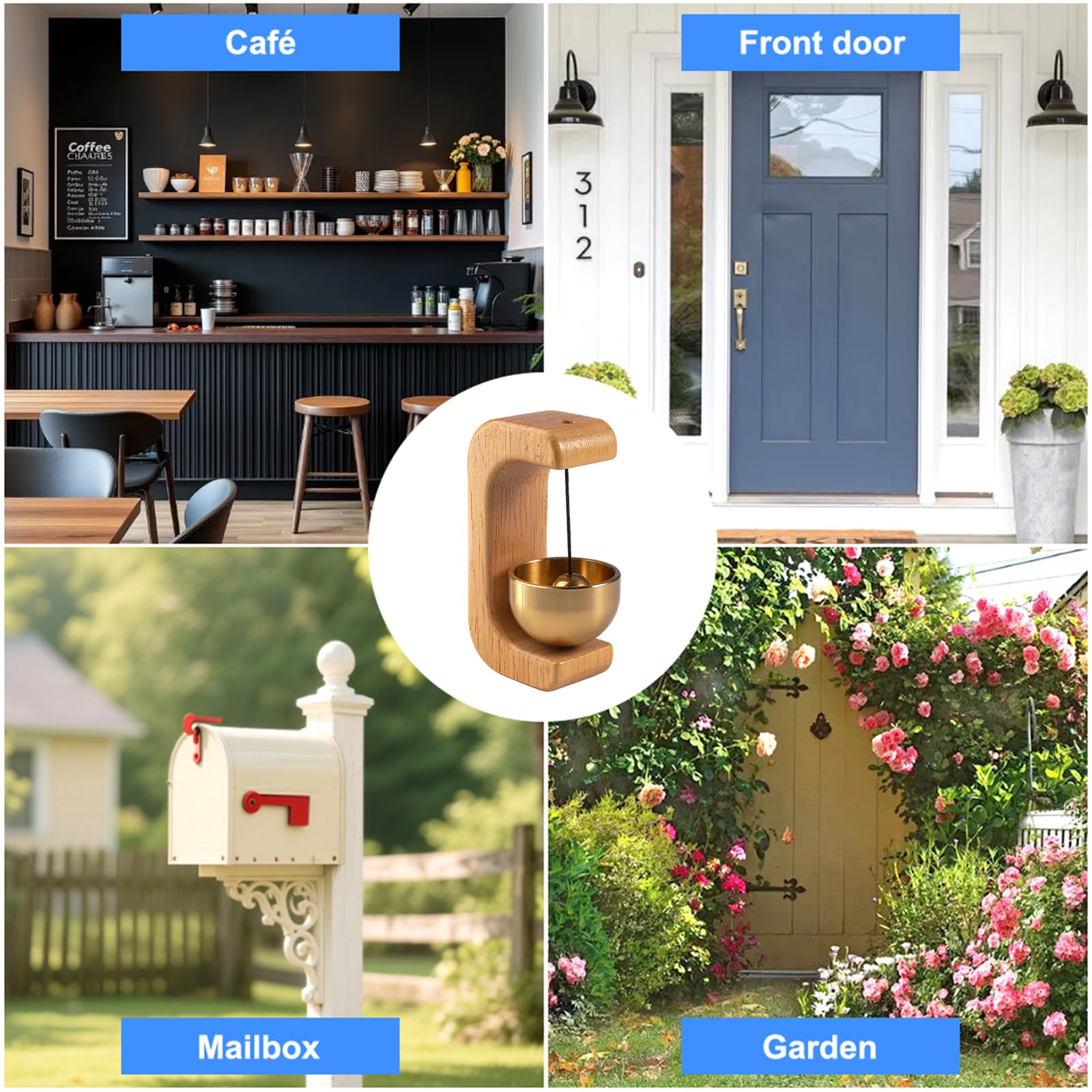 Timbre Magnético para Comerciantes, Timbre Magnético Puerta con Cinta de Doble Cara, Campanilla de Tienda de Madera en Forma de C para Decoración Hogar, Tienda, Refrigerador, Puertas, Entrada — view 7