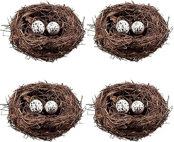 Birds Nest with Eggs Easter Rattan Nest Decorating, Mini Artificial Birds Nest for Easter Crafts Home Garden Decor Wedding Party 4 Inches