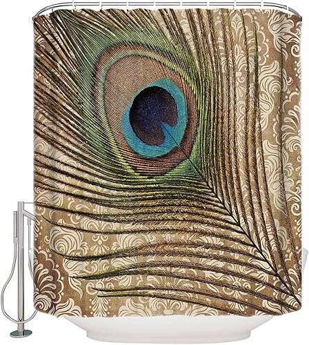 Miniatura 2 de QueenKer Juego de cortina de ducha de tela impermeable con plumas de pavo real con 12 ganchos de plástico, decoración de vacaciones de invierno para