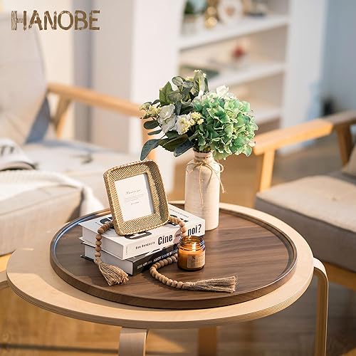 Miniatura 3 de Bandeja otomana extra grande bandejas redondas de madera Hanobe de 22 pulgadas, bandeja decorativa contemporánea para mesa de café, plato grande,