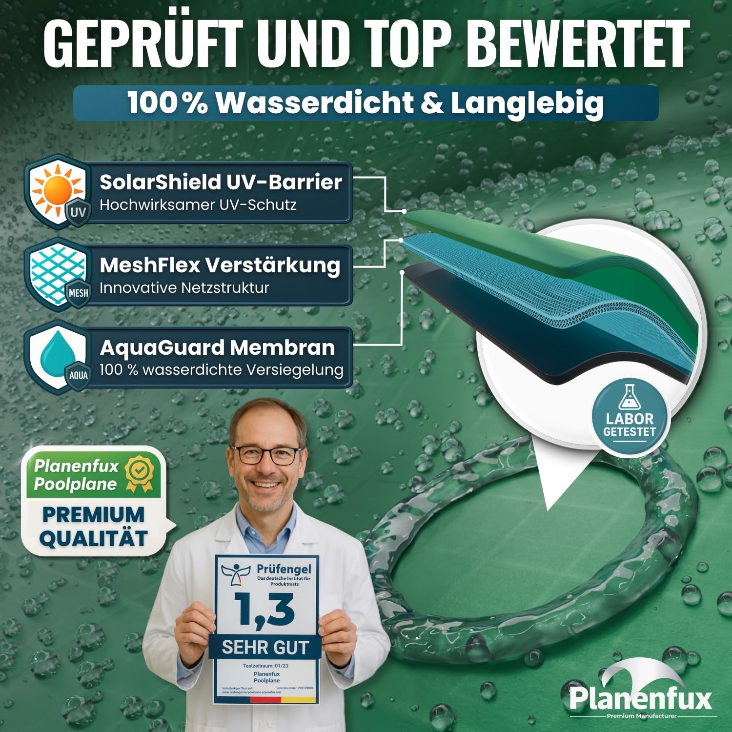 Round Pool Cover For Pools Diameter 420-460 Cm, UV-Resistant Solar